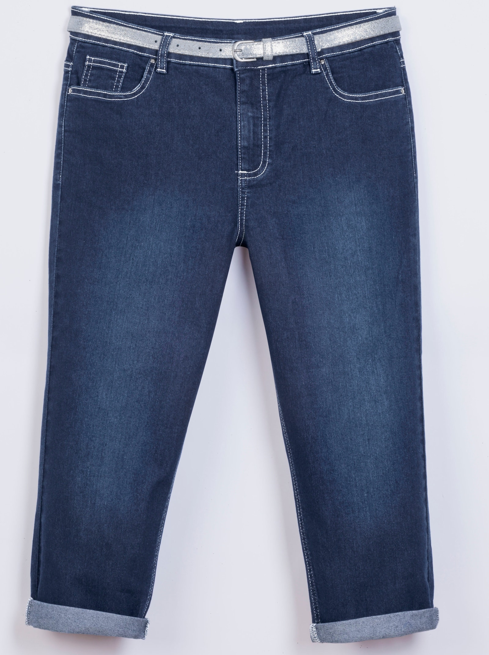 Caprijeans inklusive Gürtel - blue-stone-washed