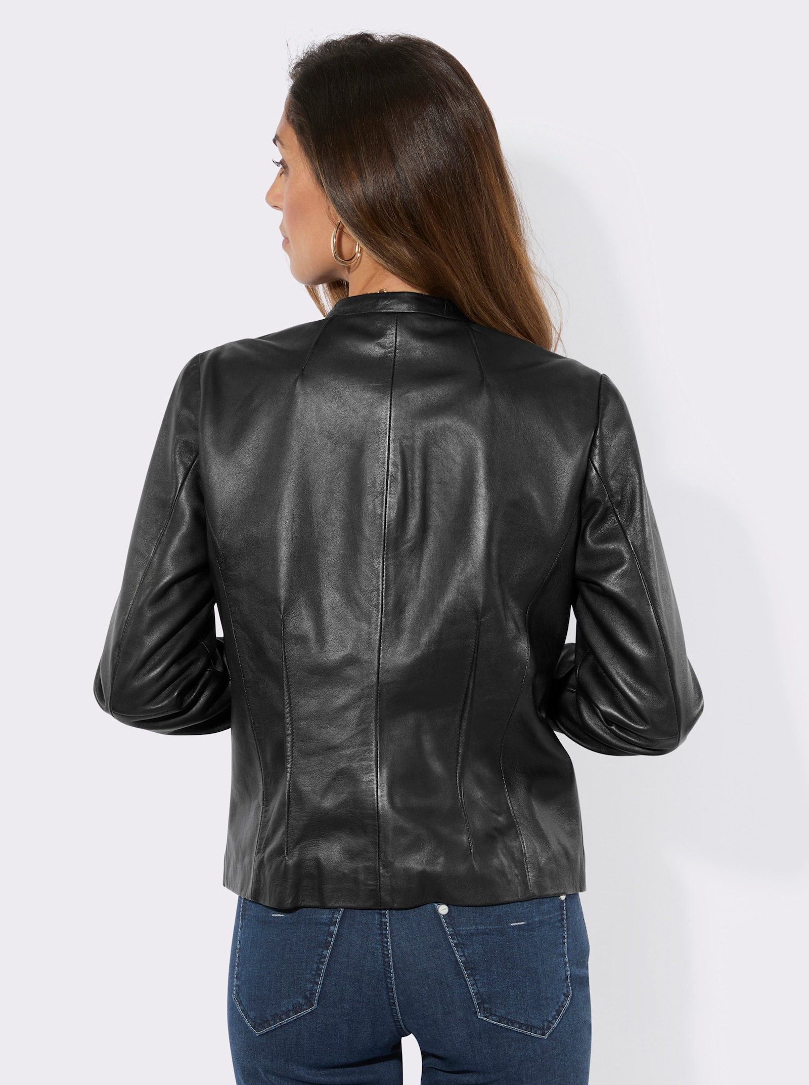 Lederblazer in modisch kurzer Form - schwarz