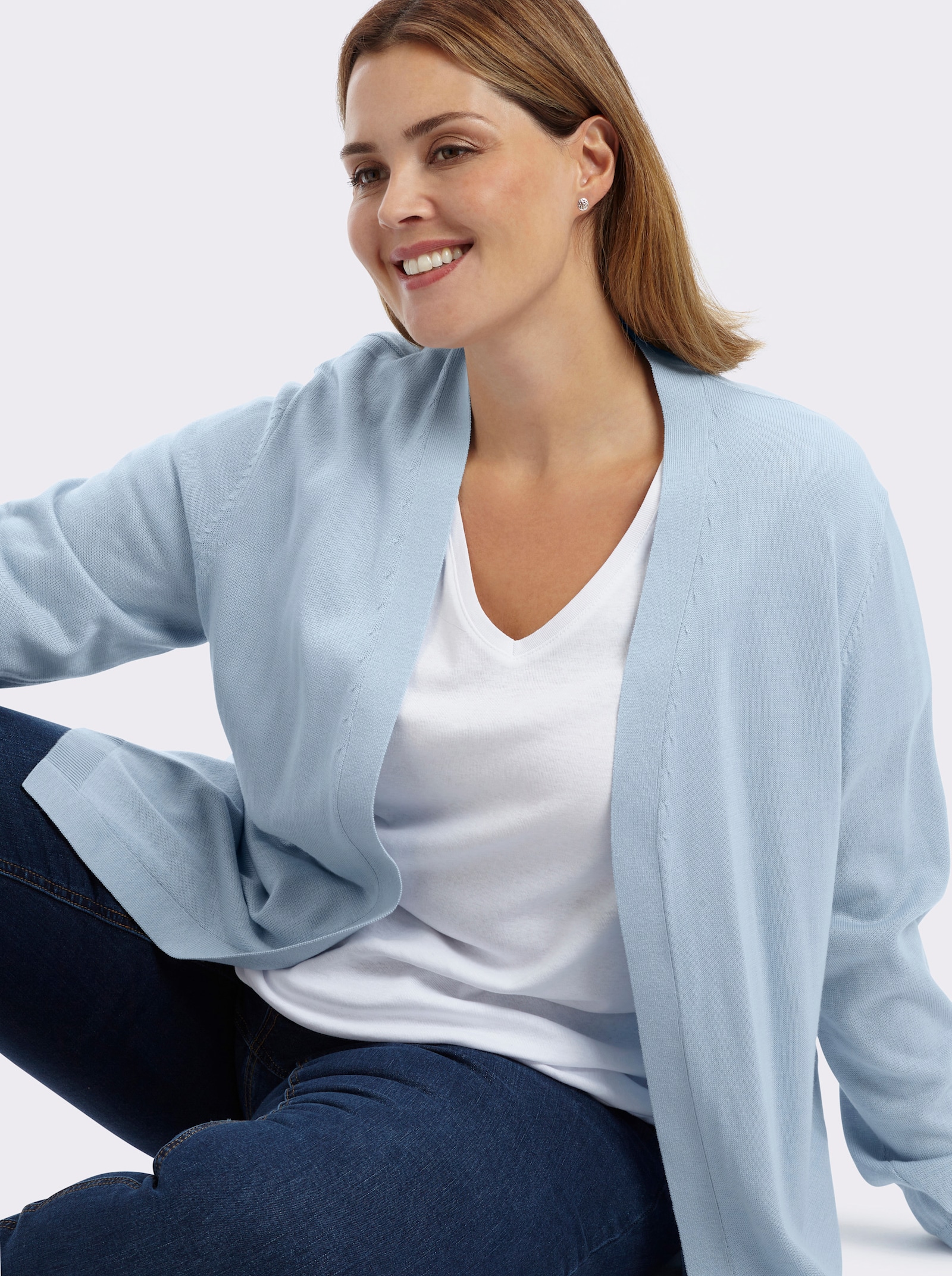 sheego Strickjacke in verschlussloser Form - hellblau