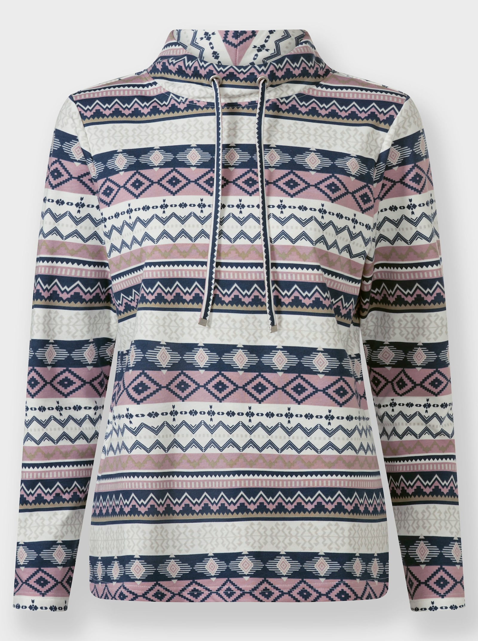 Sweatshirt mit halsfernem Stehkragen - ecru-mauve-bedruckt