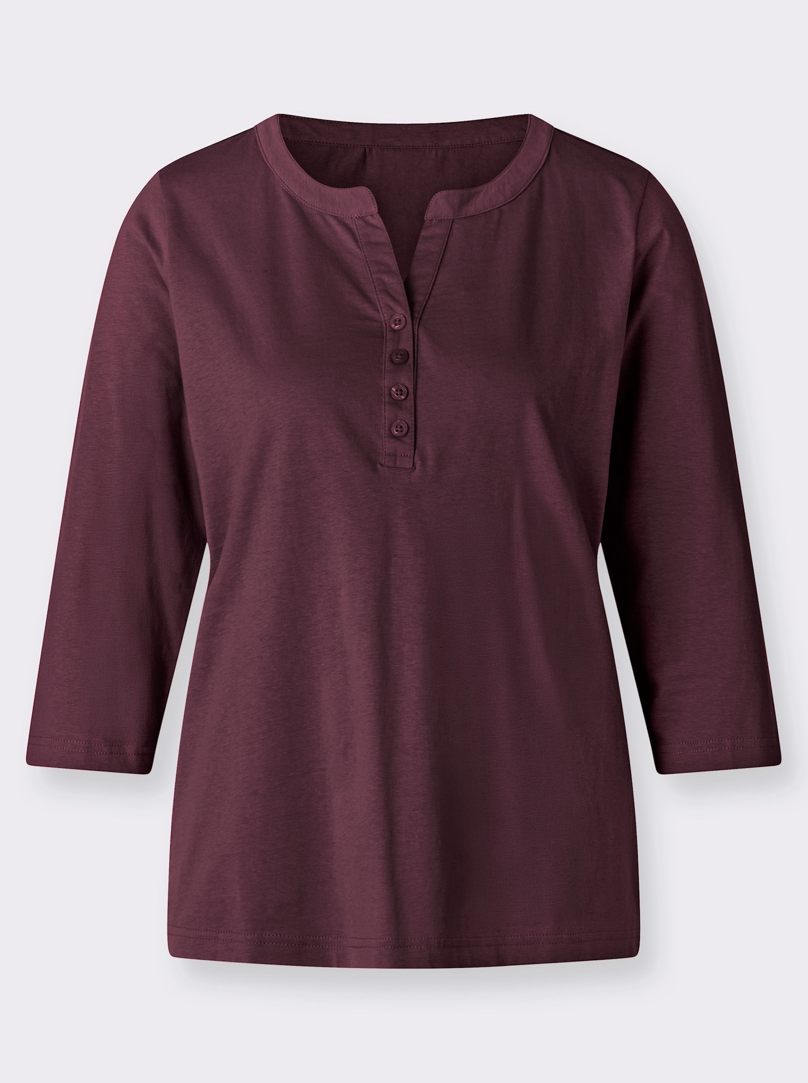 3/4-Arm-Shirt mit kurzer Knopfleiste - burgund