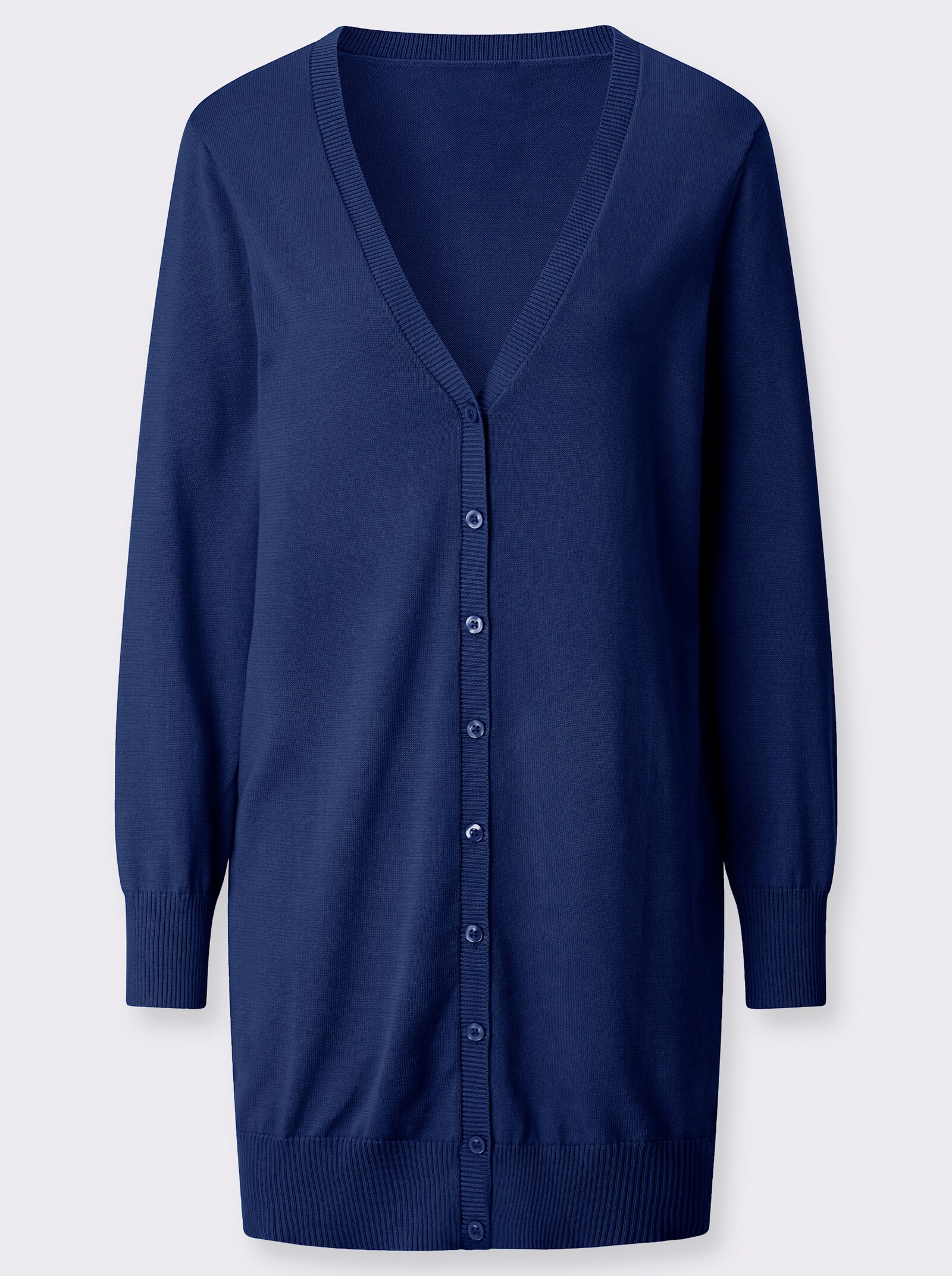 Longstrickjacke mit gerippten Bündchen - royalblau