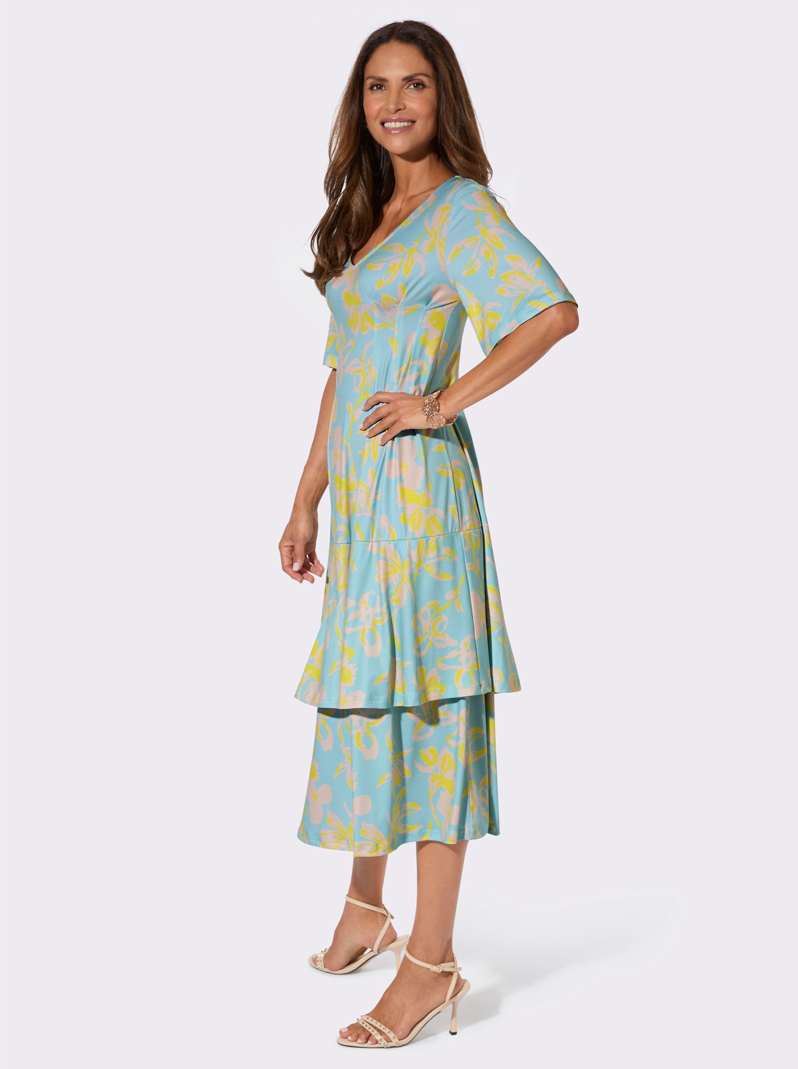 Jerseykleid mit Volants - mint-limone-bedruckt