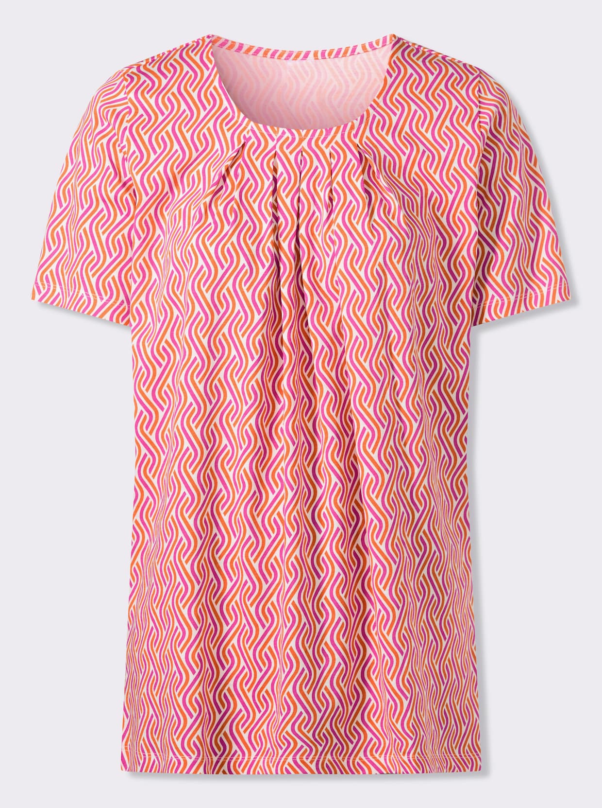 Longshirt in A-Linie - fuchsia-orange-bedruckt