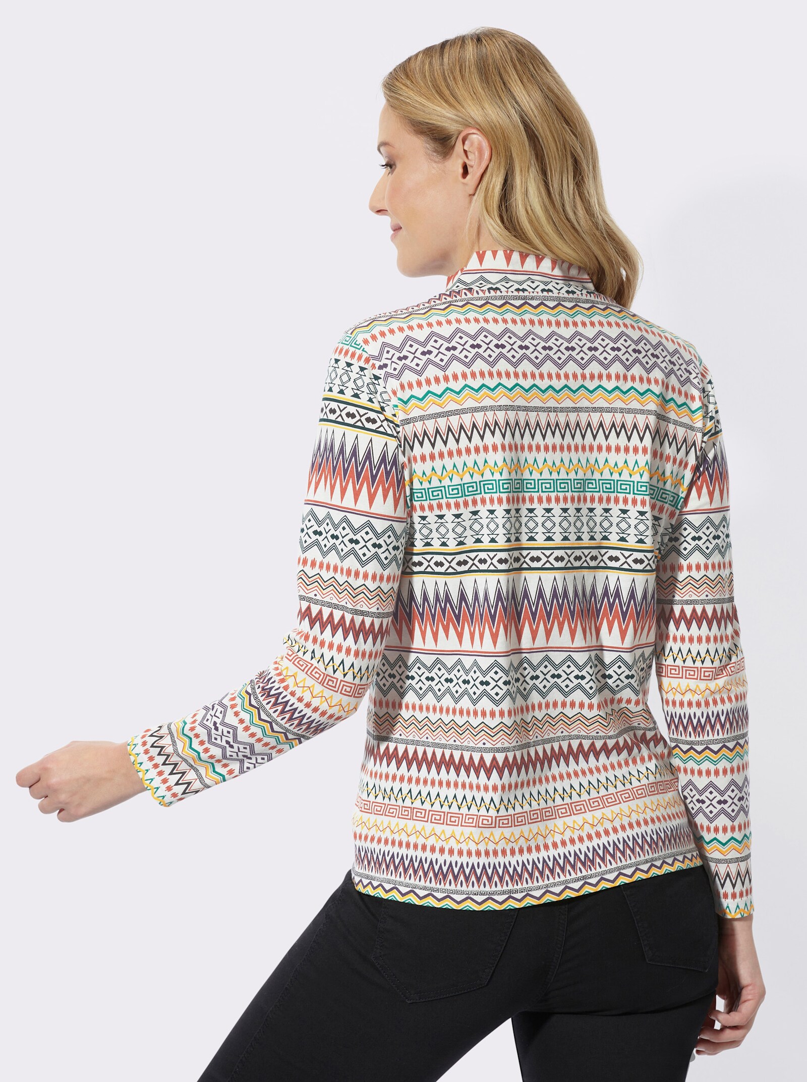 Stehkragenshirt mit Druckmuster - papaya-ecru-bedruckt