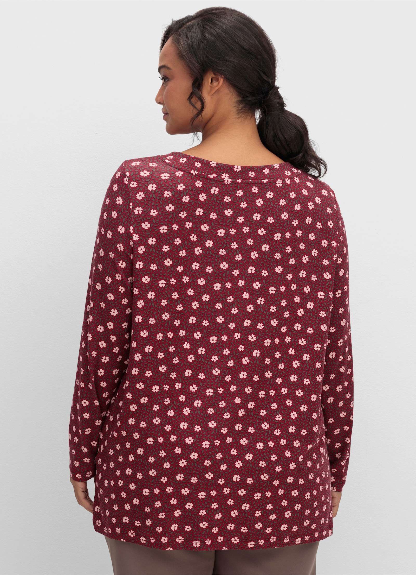 Tunikashirt in A-Form - dunkelrot-rosenquarz-bedruckt