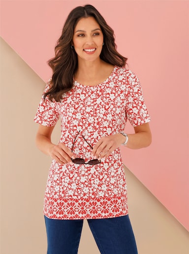 Lang shirt - rood/wit geprint