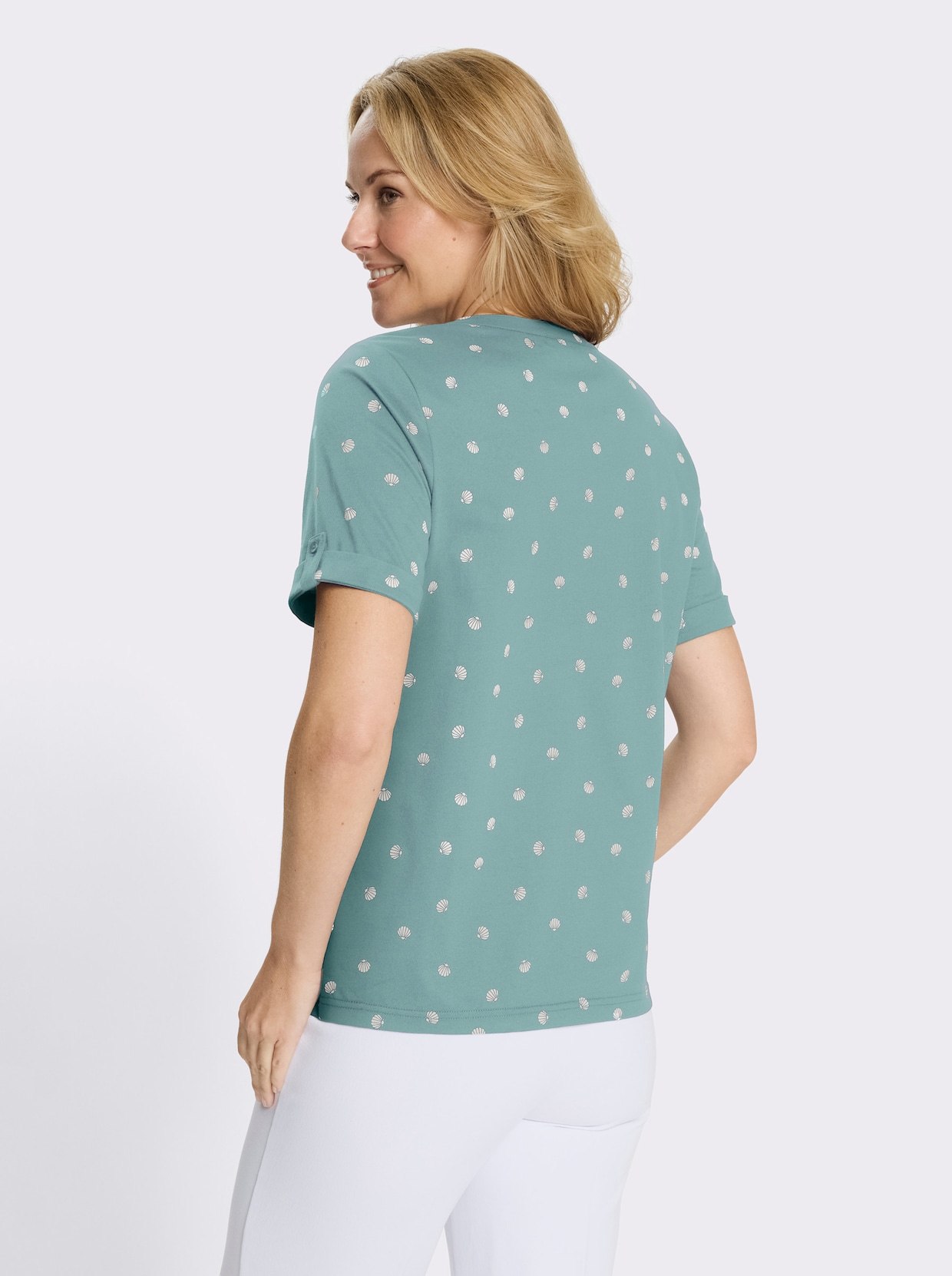 Kurzarmshirt im maritimen Dessin - salbei-ecru-bedruckt