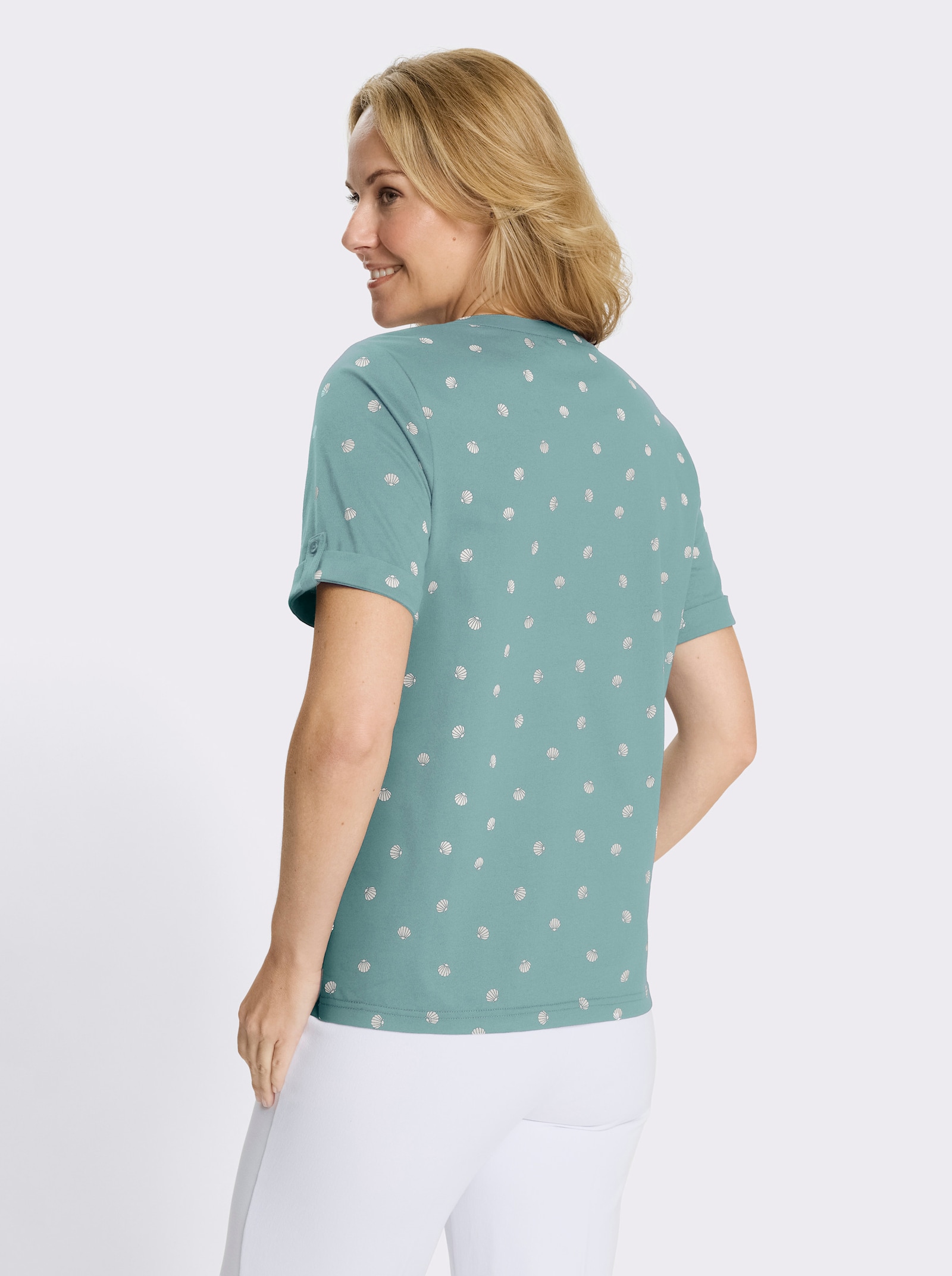 Kurzarmshirt im maritimen Dessin - salbei-ecru-bedruckt