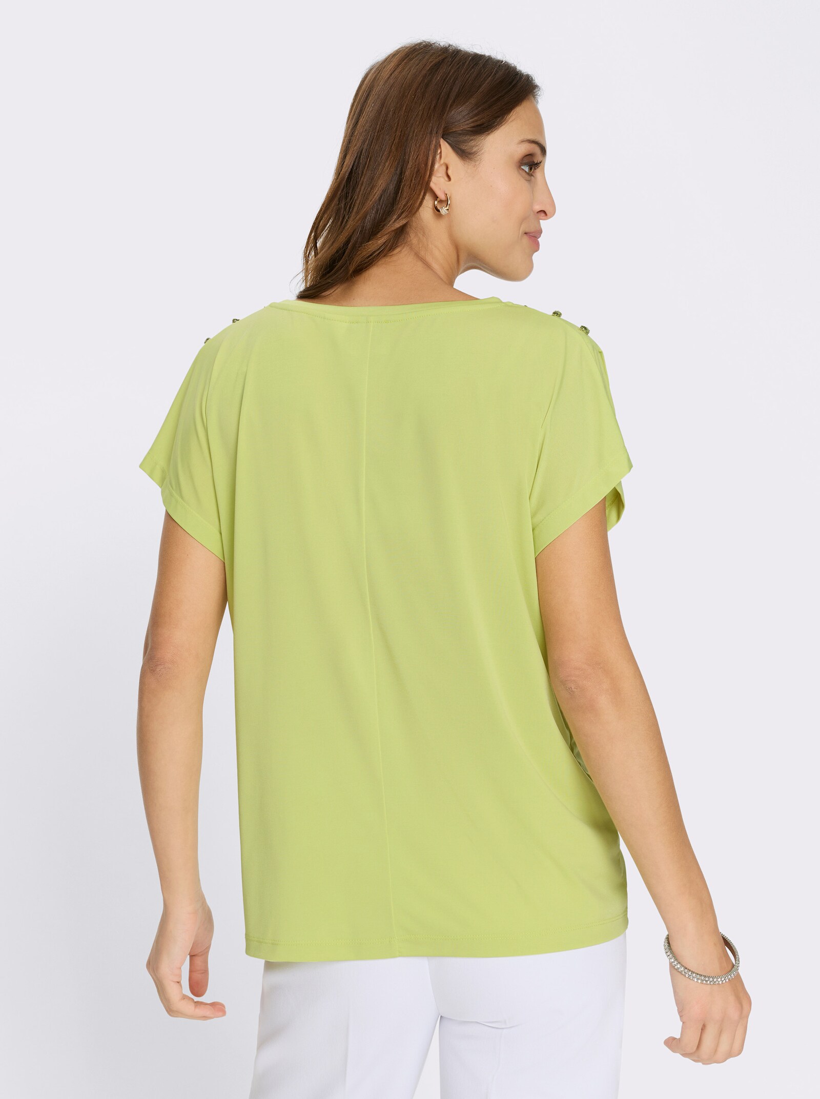Rundhalsshirt mit Schmucksteinchen - pistazie