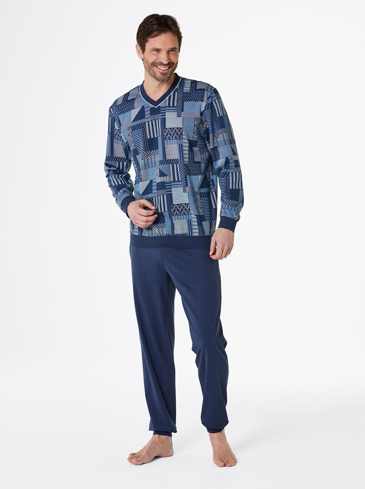 wäschepur men Pyjama - donkerblauw/middenblauw bedrukt