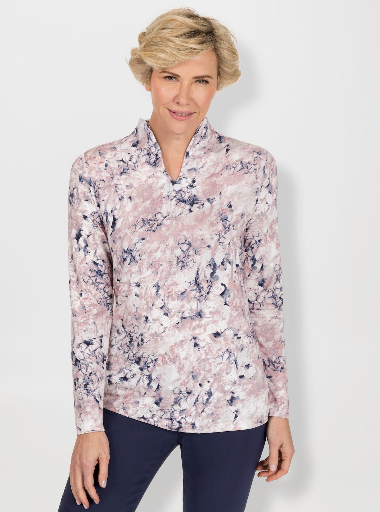 Langarmshirt - mauve-rauchblau-bedruckt