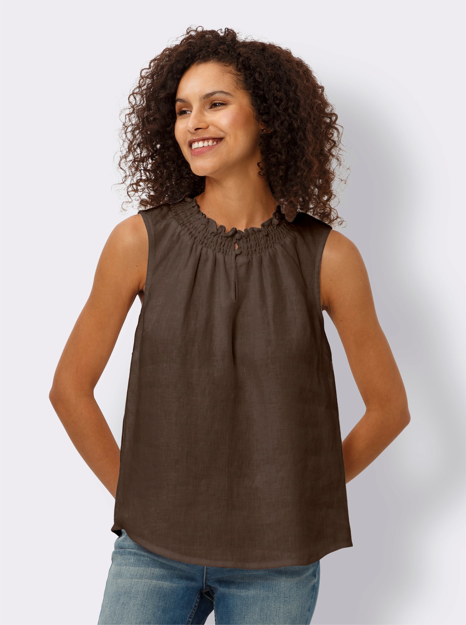 heine Blusentop mit gesmoktem Ausschnitt - schoko