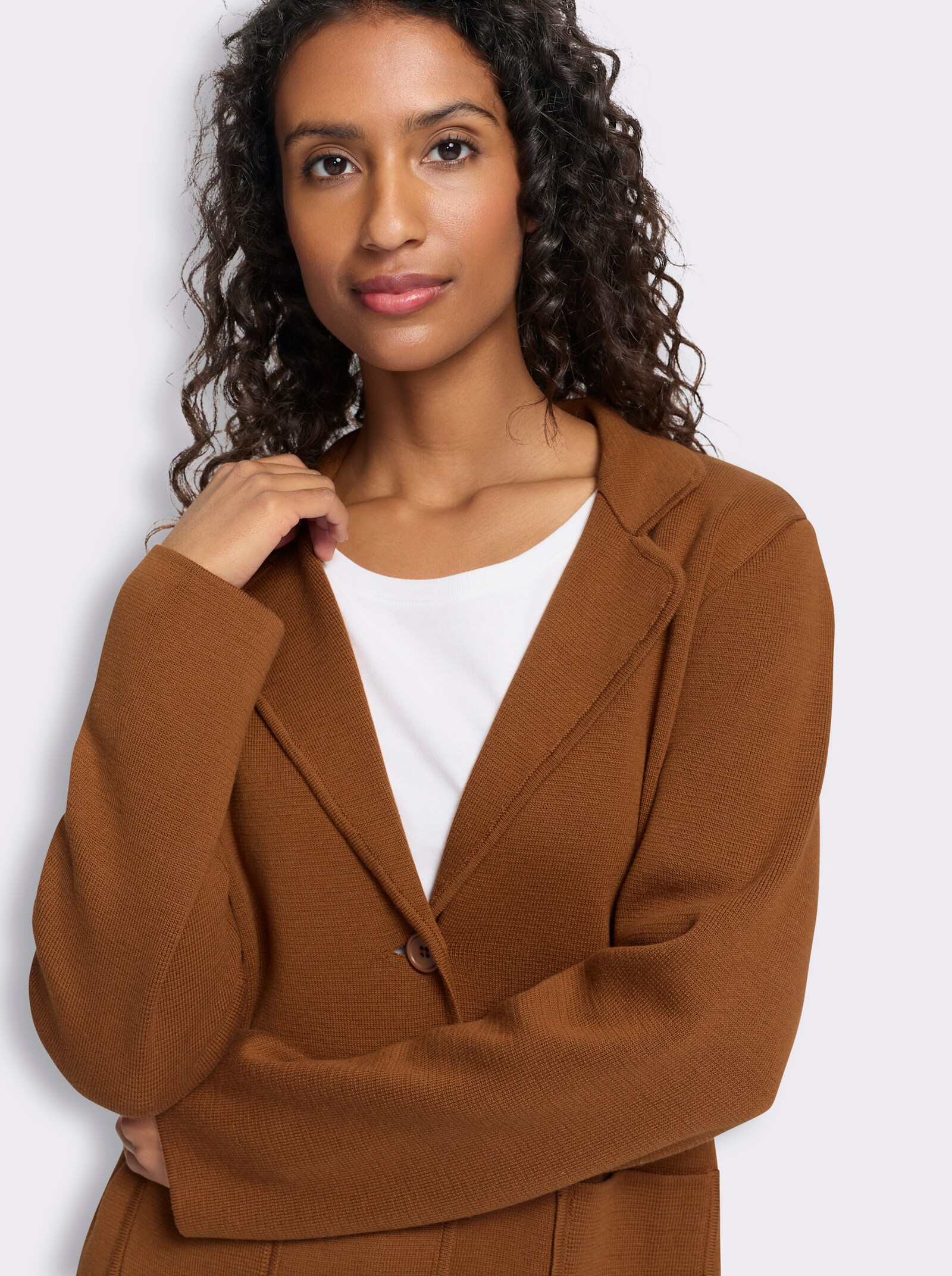 heine Strickblazer mit Taschen - cognac