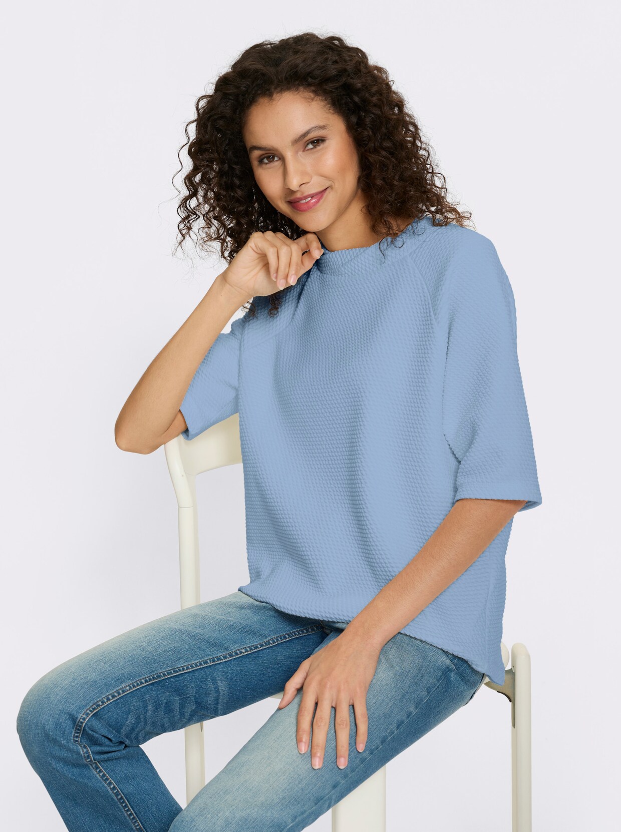 heine Shirt met opstaande kraag en wafelstructuur - ijsblauw