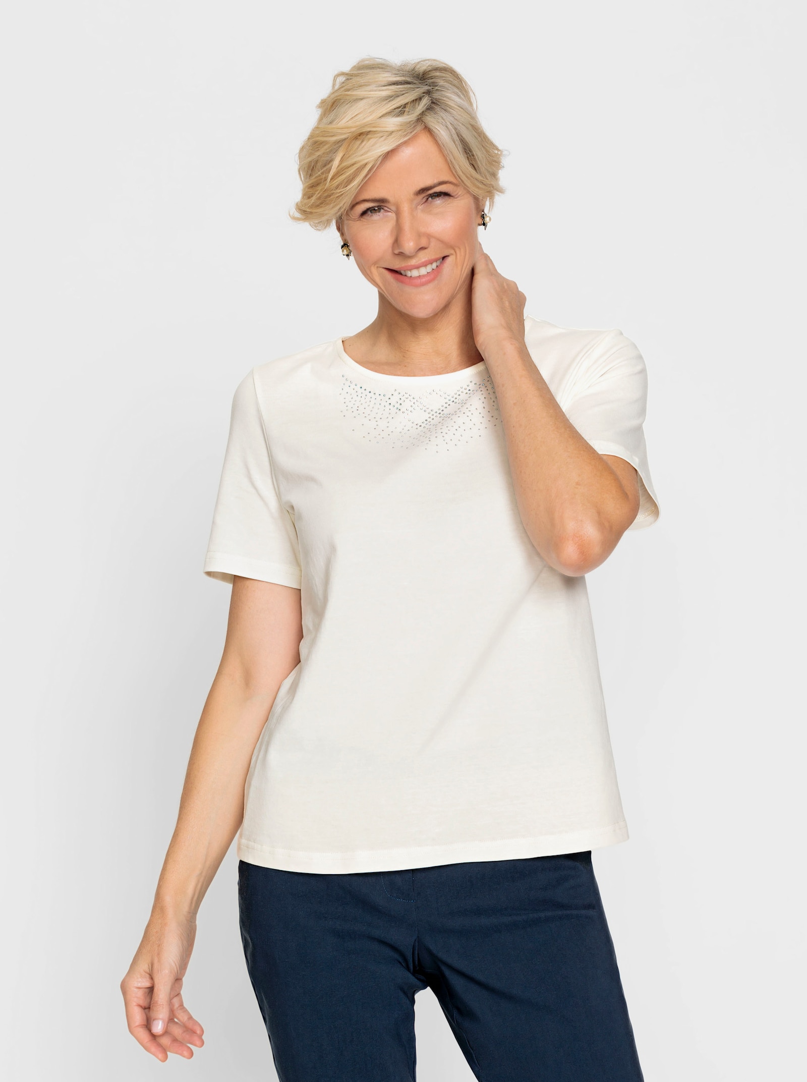 Shirt met ronde hals, OCS-gecertificeerd, met biokatoen - ecru