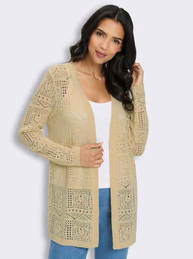 Cardigan in Ajour-Strickmuster - sand