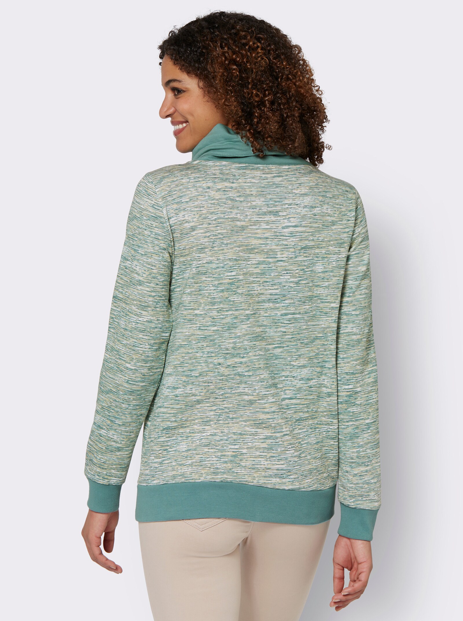  Sweatshirt mit Kontrast-Details - jade-weiß-meliert