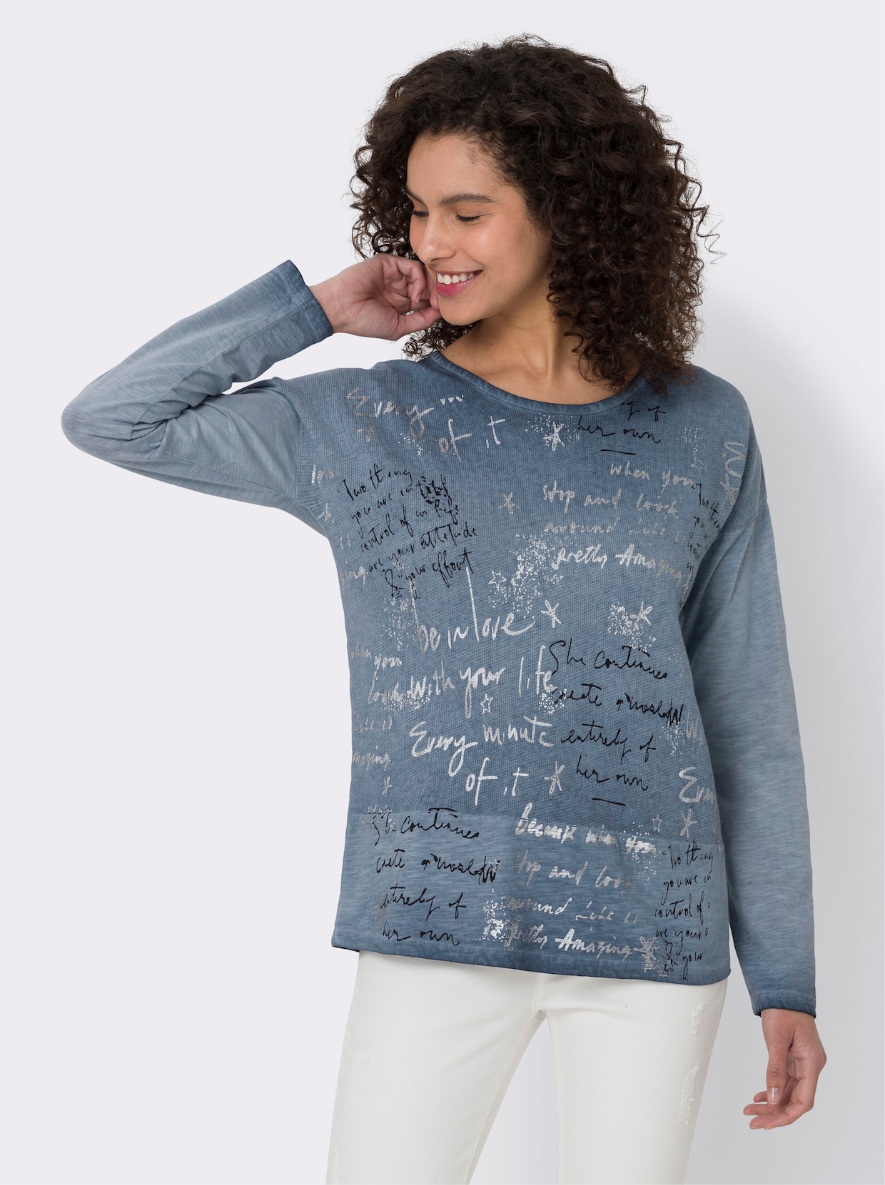 heine T-shirt à manches longues - bleu fumée imprimé