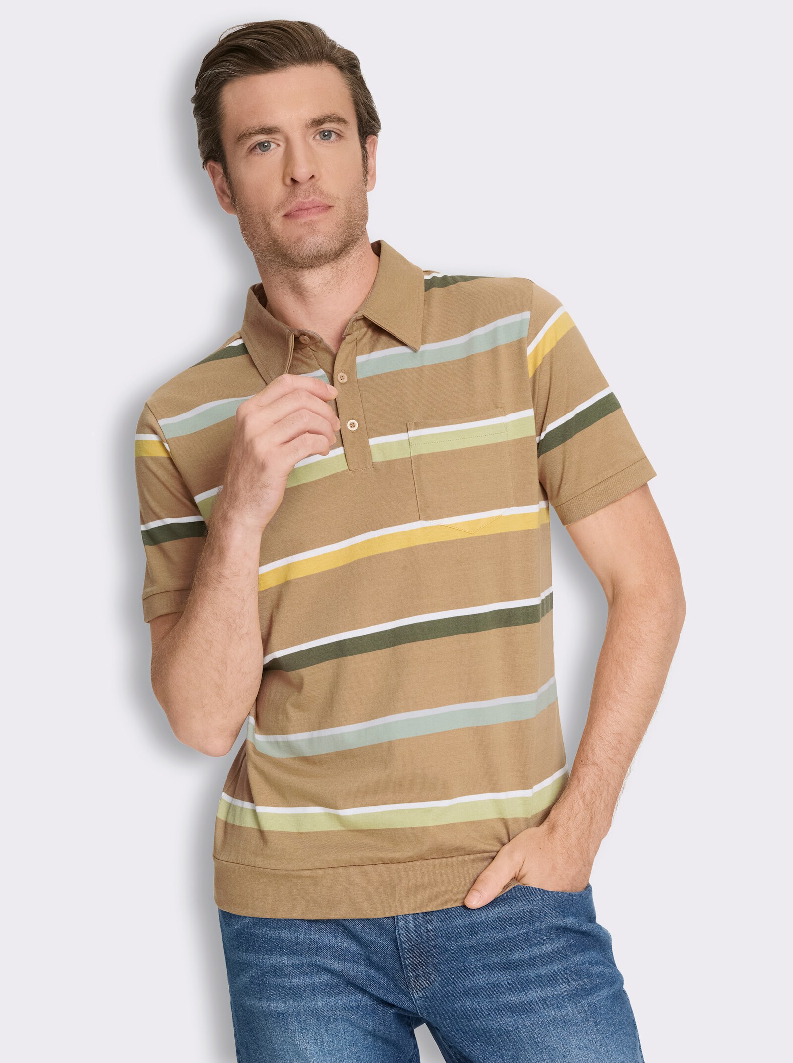 Marco Donati Kurzarmshirt mit garngefärbten Streifen - camel-gestreift