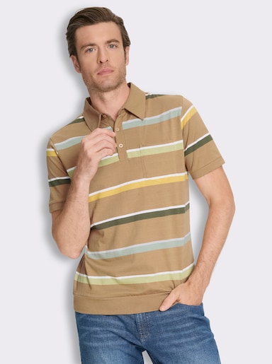 Marco Donati Kurzarmshirt mit garngefärbten Streifen - camel-gestreift