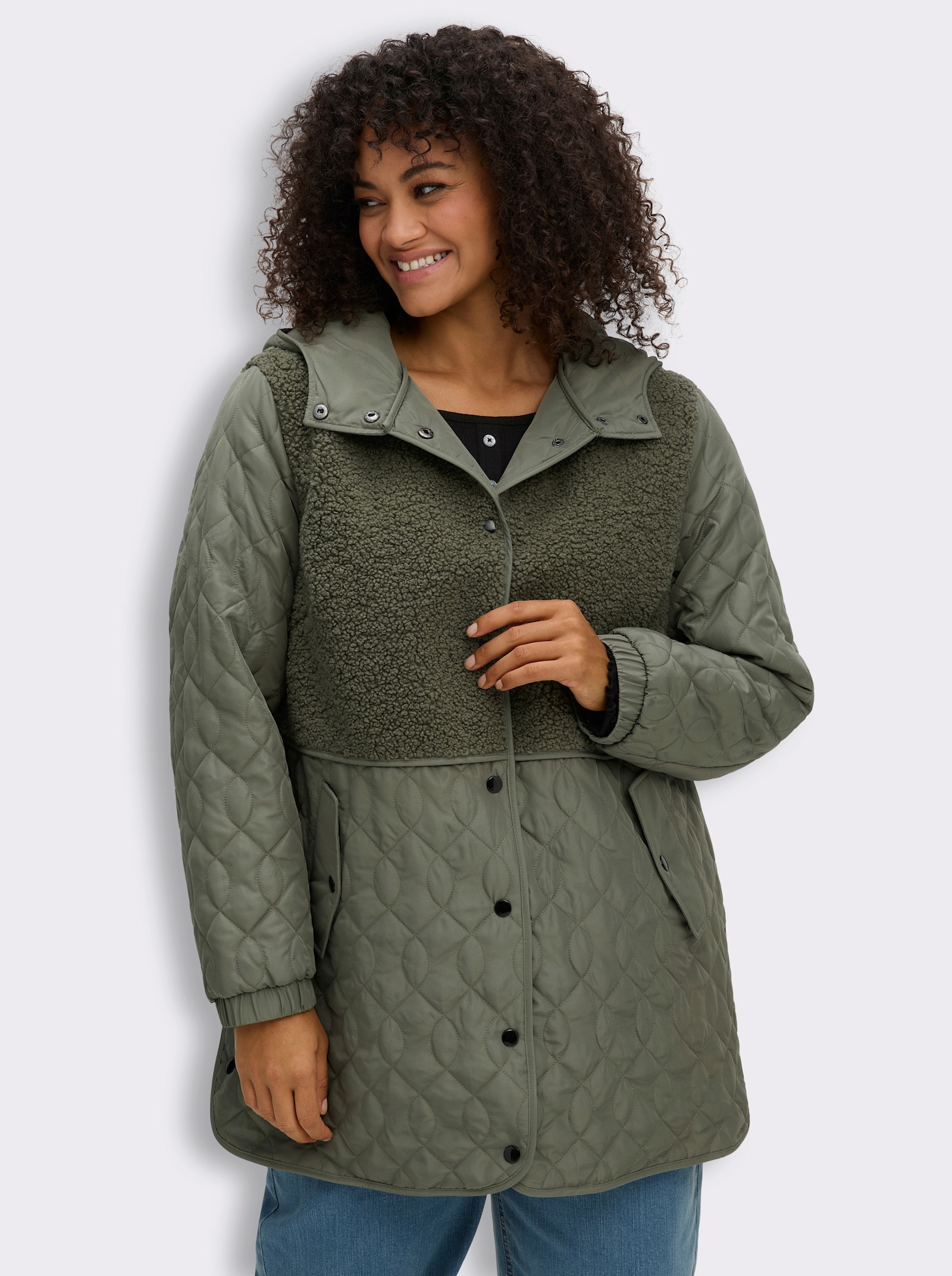 Steppjacke mit Teddy-Fleece - khaki