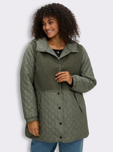 Steppjacke mit Teddy-Fleece - khaki