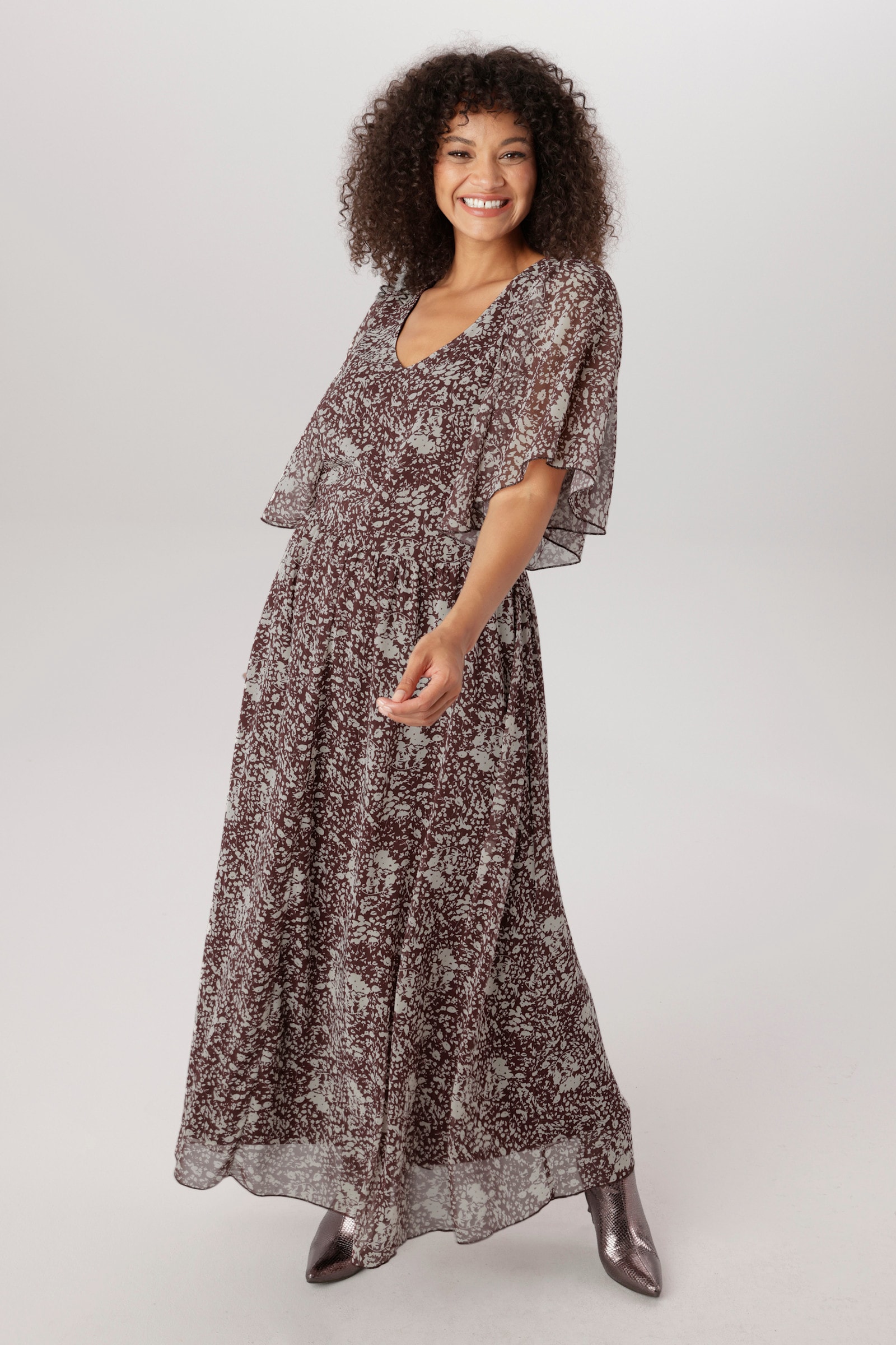 Aniston PLUS Chiffonkleid - bordeaux-weiß