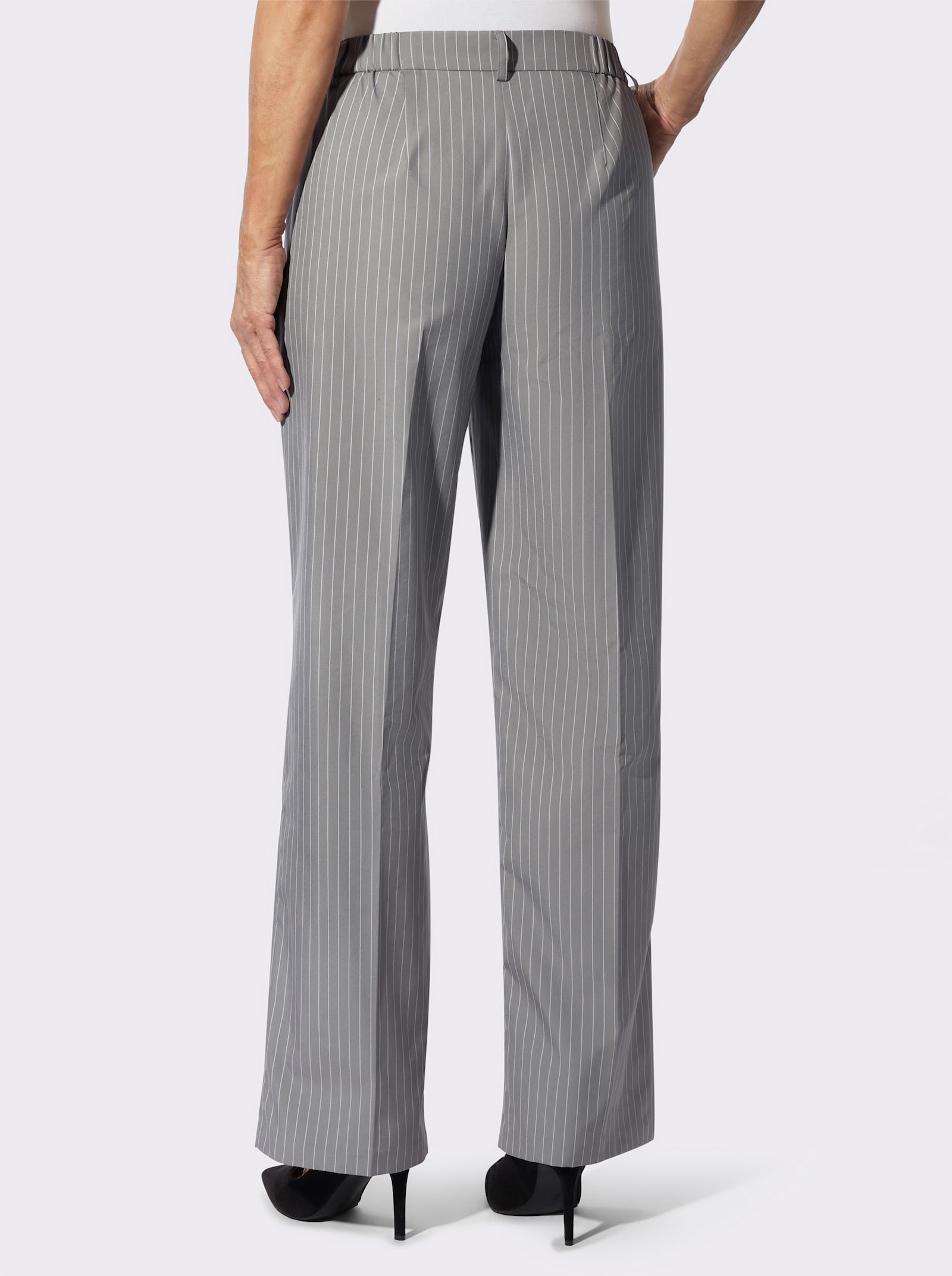 Hose im Nadelstreifen-Dessin - grau-ecru-gestreift