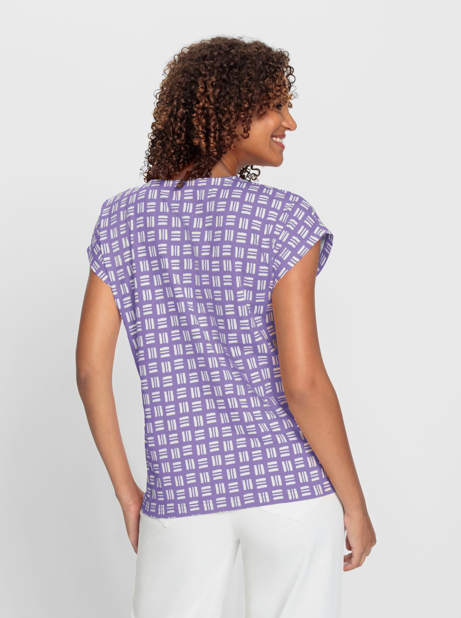 Print-Shirt aus reiner Baumwolle - lavendel-ecru-bedruckt