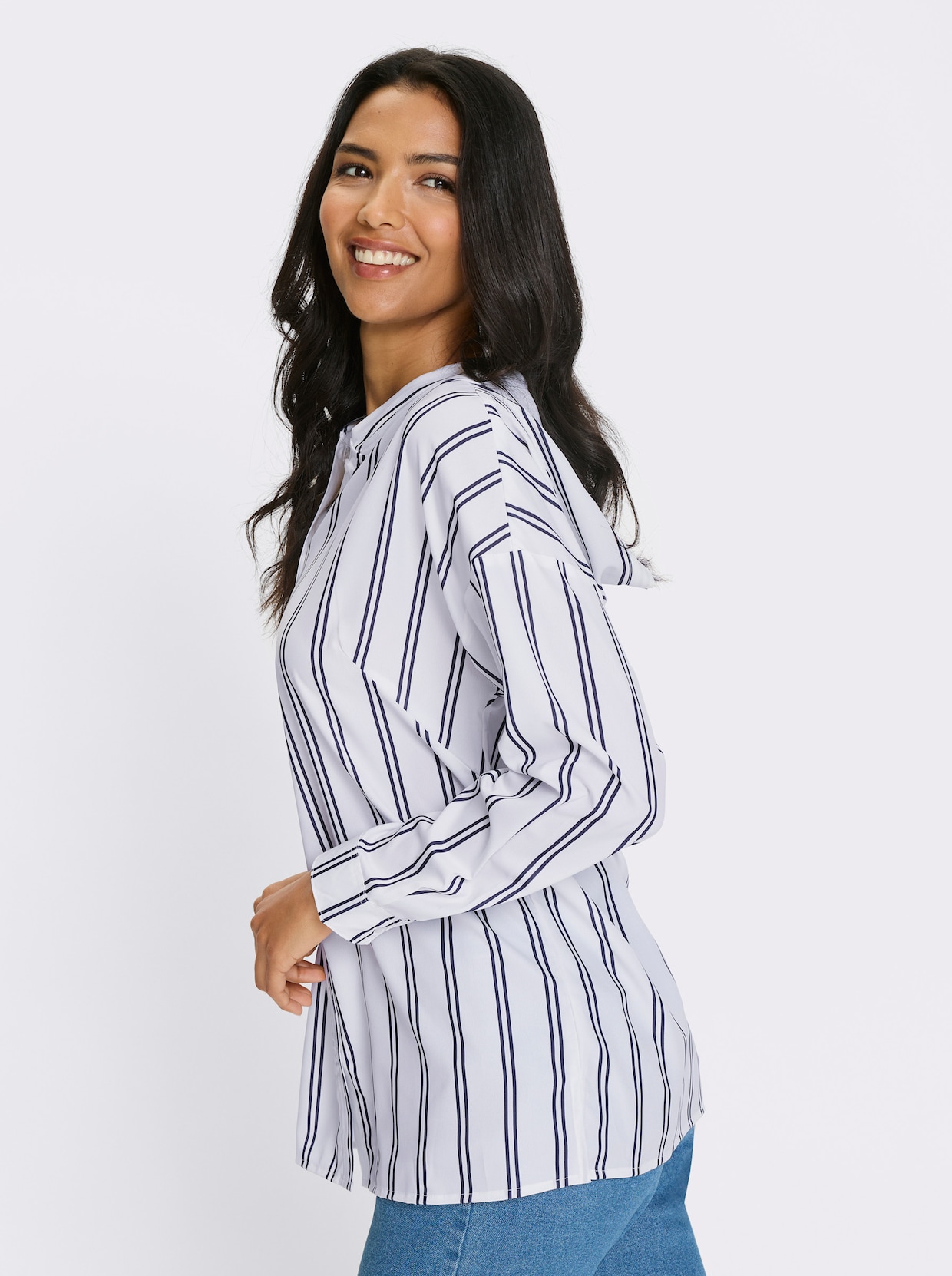 Longbluse - marine-weiß-gestreift