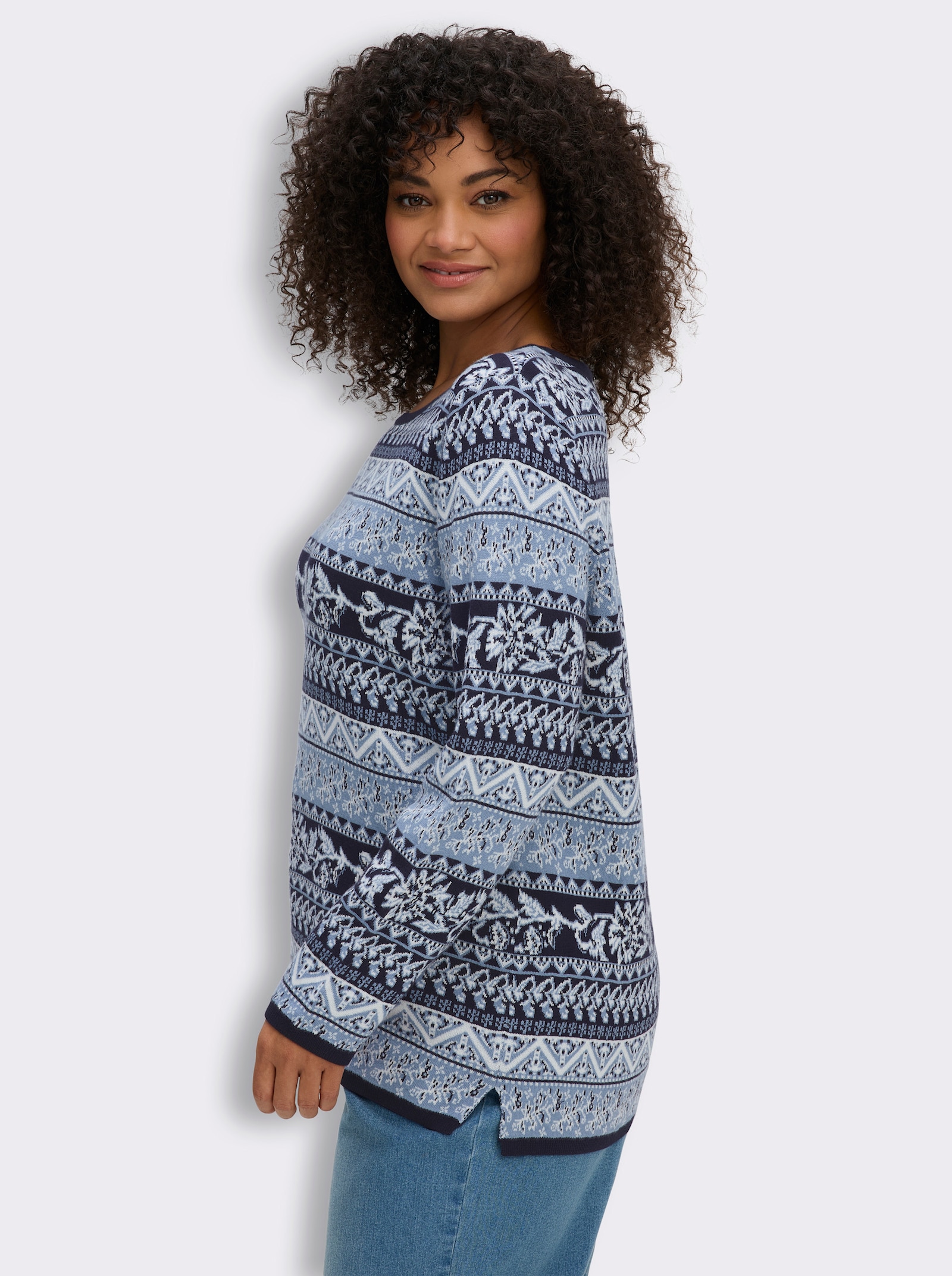 Jacquardpullover aus reiner Pima-Baumwolle - marine-bleu-gemustert