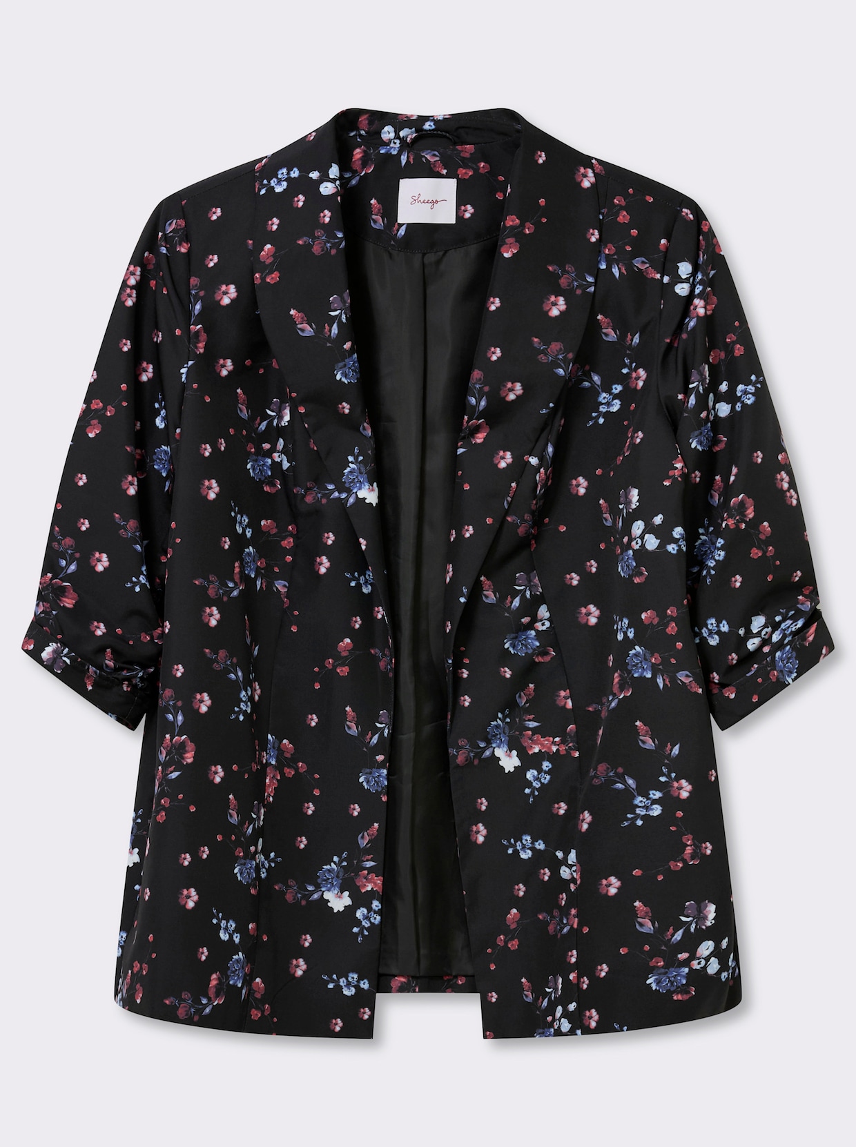 sheego Blazer mit Blumen-Alloverprint - schwarz-koralle-bedruckt