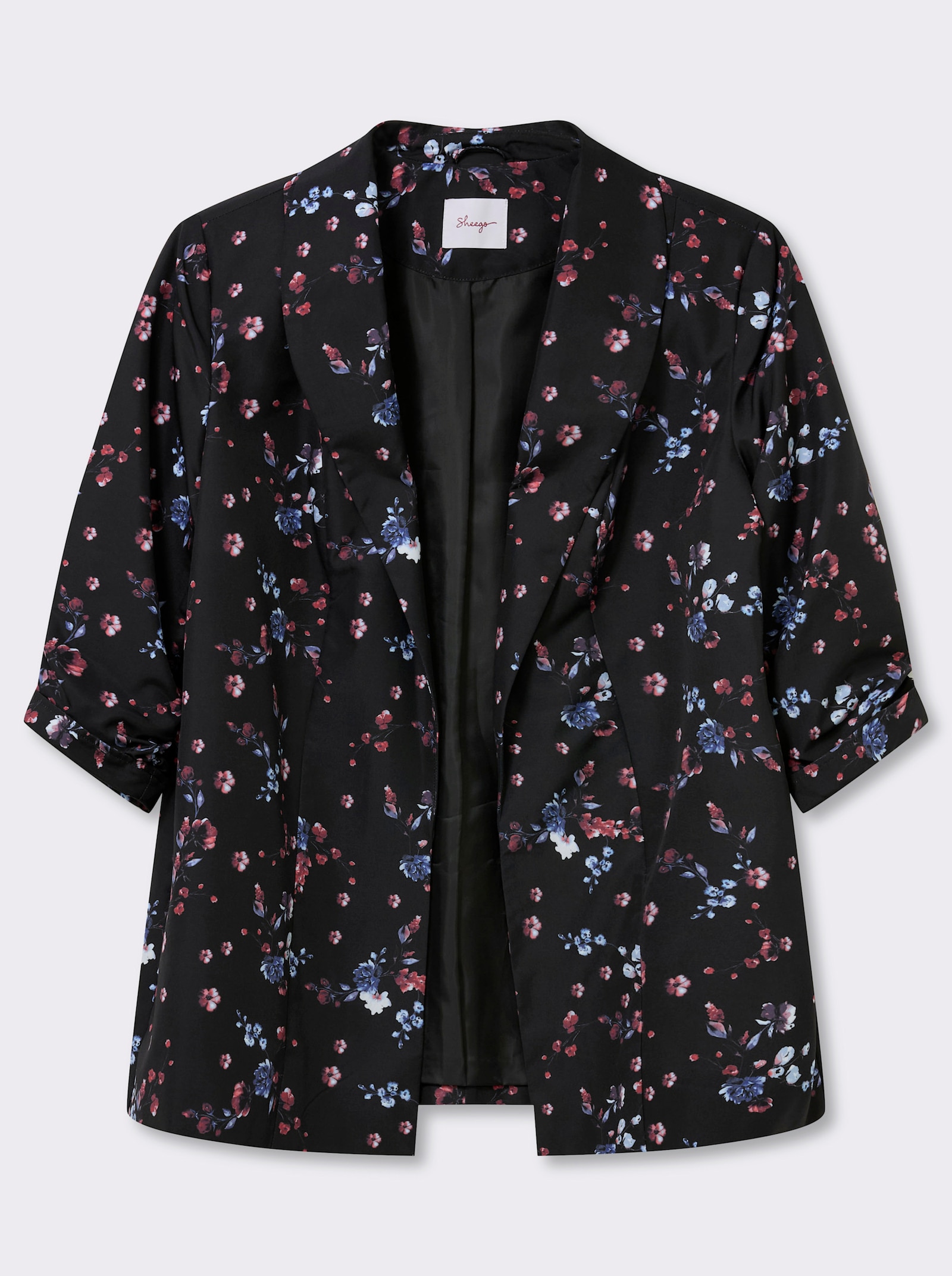 sheego Blazer mit Blumen-Alloverprint - schwarz-koralle-bedruckt