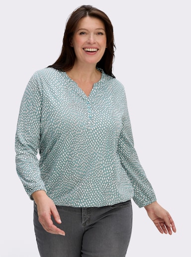 Langarmshirt im Material-Mix - ozean-ecru-bedruckt