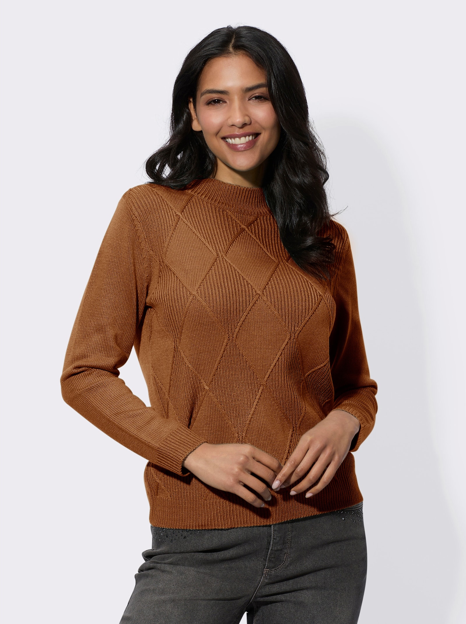 Pullover met opstaande kraag en lange mouwen - cognac