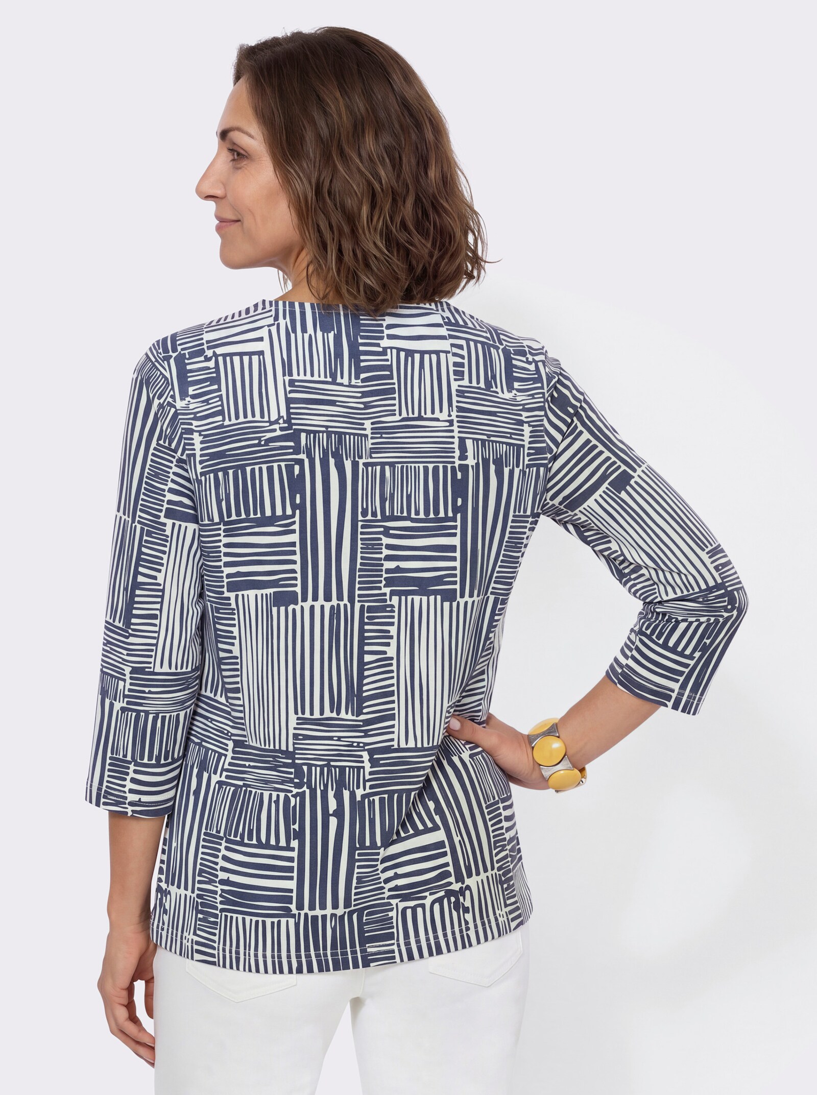 Print-Shirt mit 3/4-Ärmeln - rauchblau-ecru-gemustert