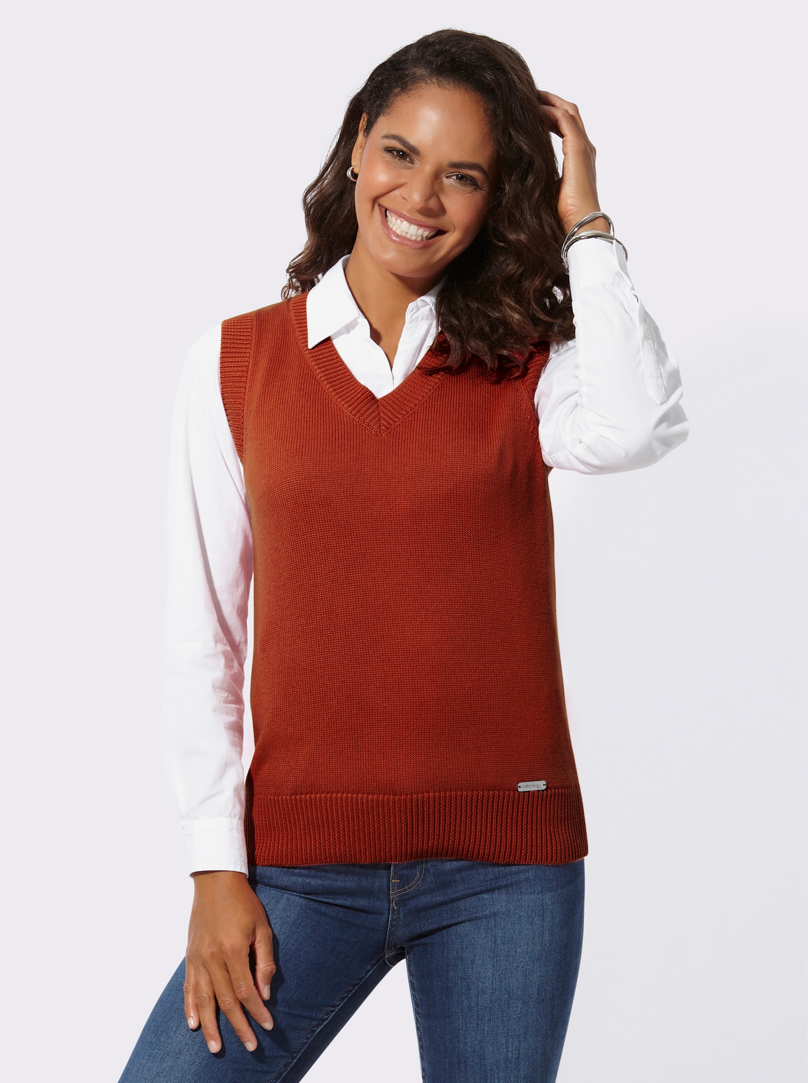 Slip-over met ribboorden - roestrood