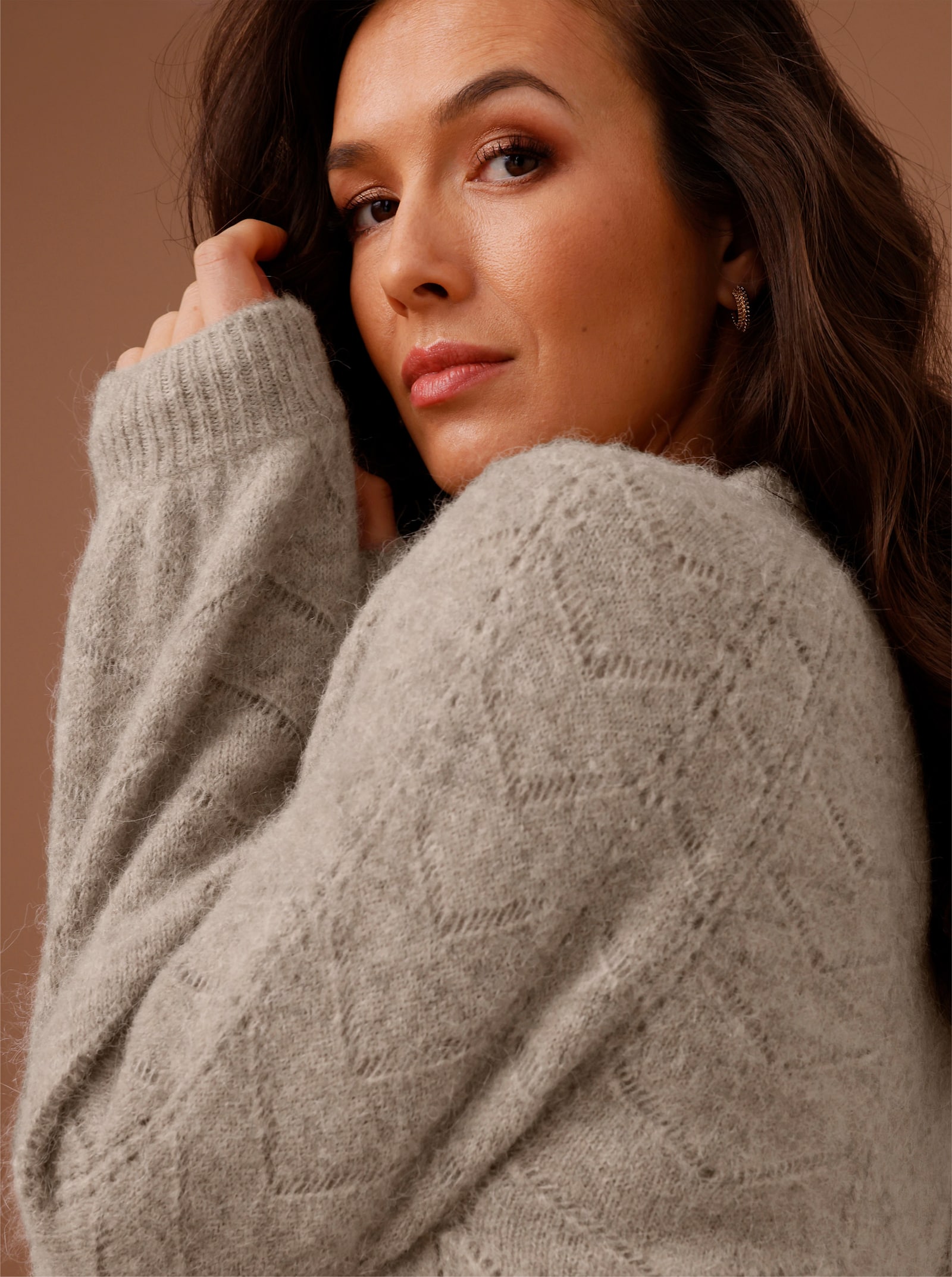 CREATION L PREMIUM Ajourpullover mit Alpakawolle - ecru-sesam