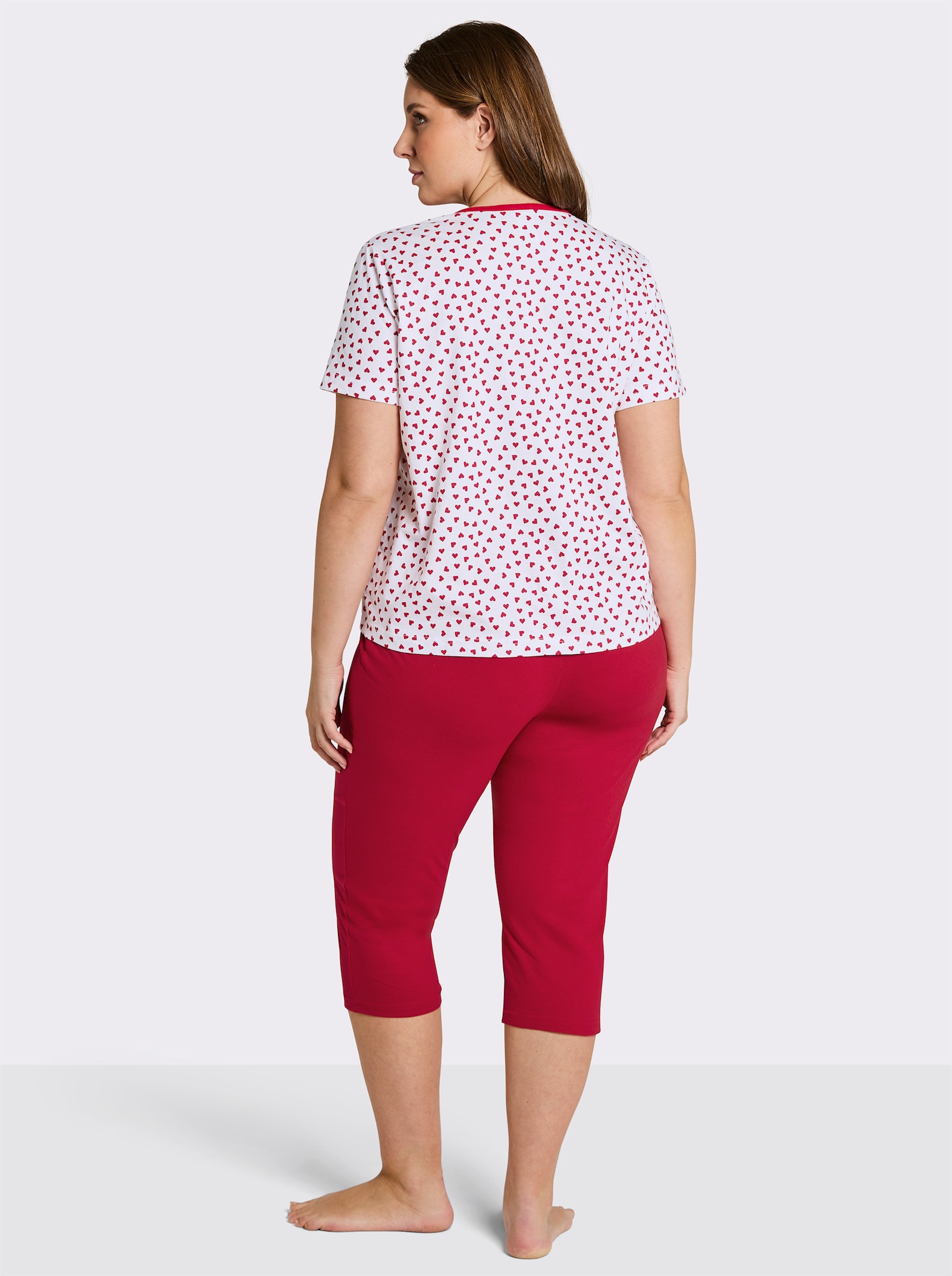 wäschepur Capri-Schlafanzüge mit Katzenmotiven - weiß-schwarz-bedruckt + weiß-rot-bedruckt