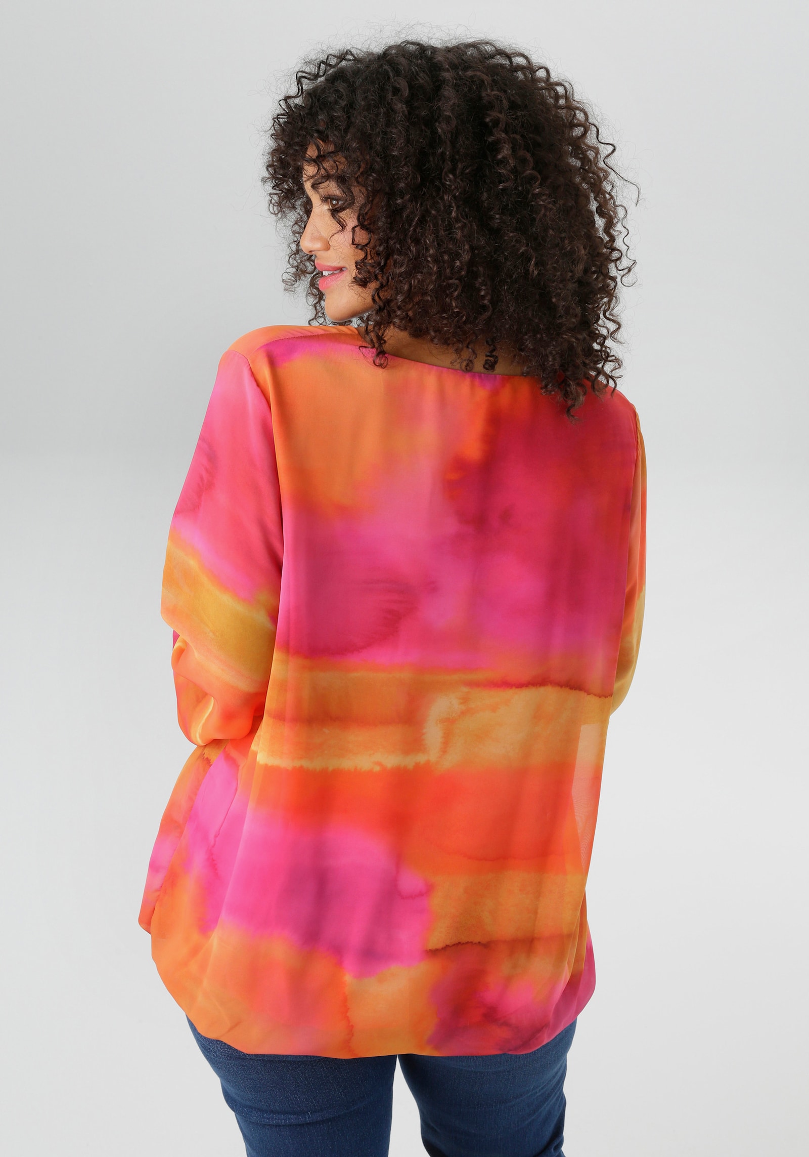 Aniston PLUS Schlupfbluse - pink-orange-gelb