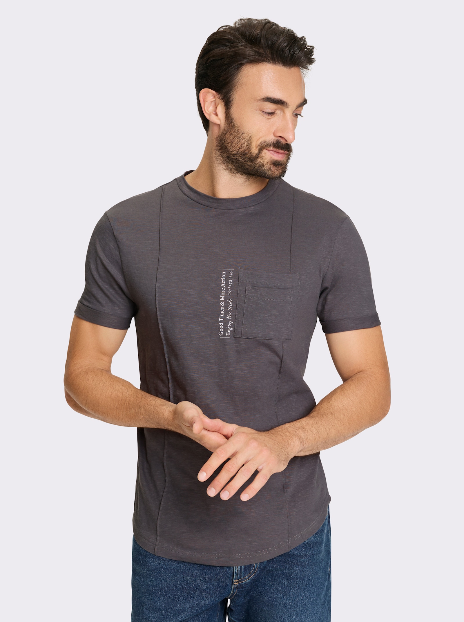 Marco Donati Kurzarmshirt mit Verzierung, kontrastfarben - anthrazit