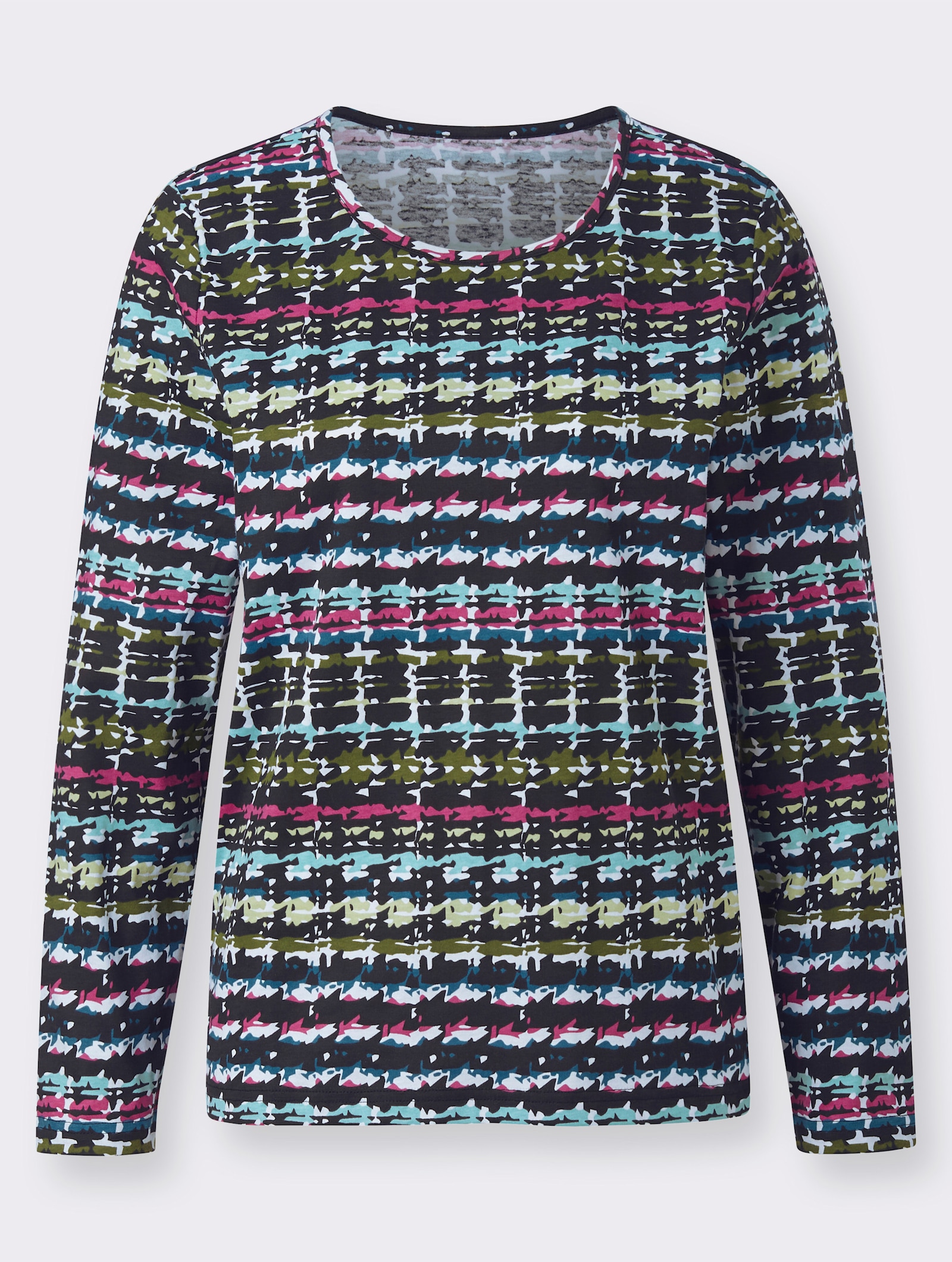 Rundhalsshirt paspelierter Ausschnitt - ecru-topas-bedruckt