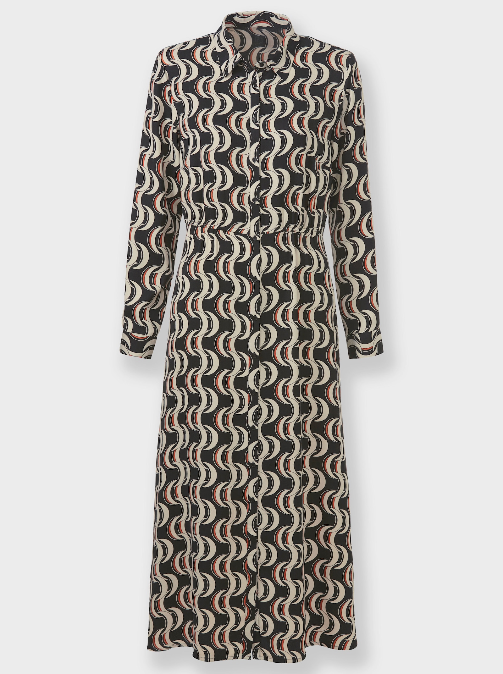 heine Hemdblusenkleid mit Gummizug in der Taille - schwarz-sand-bedruckt