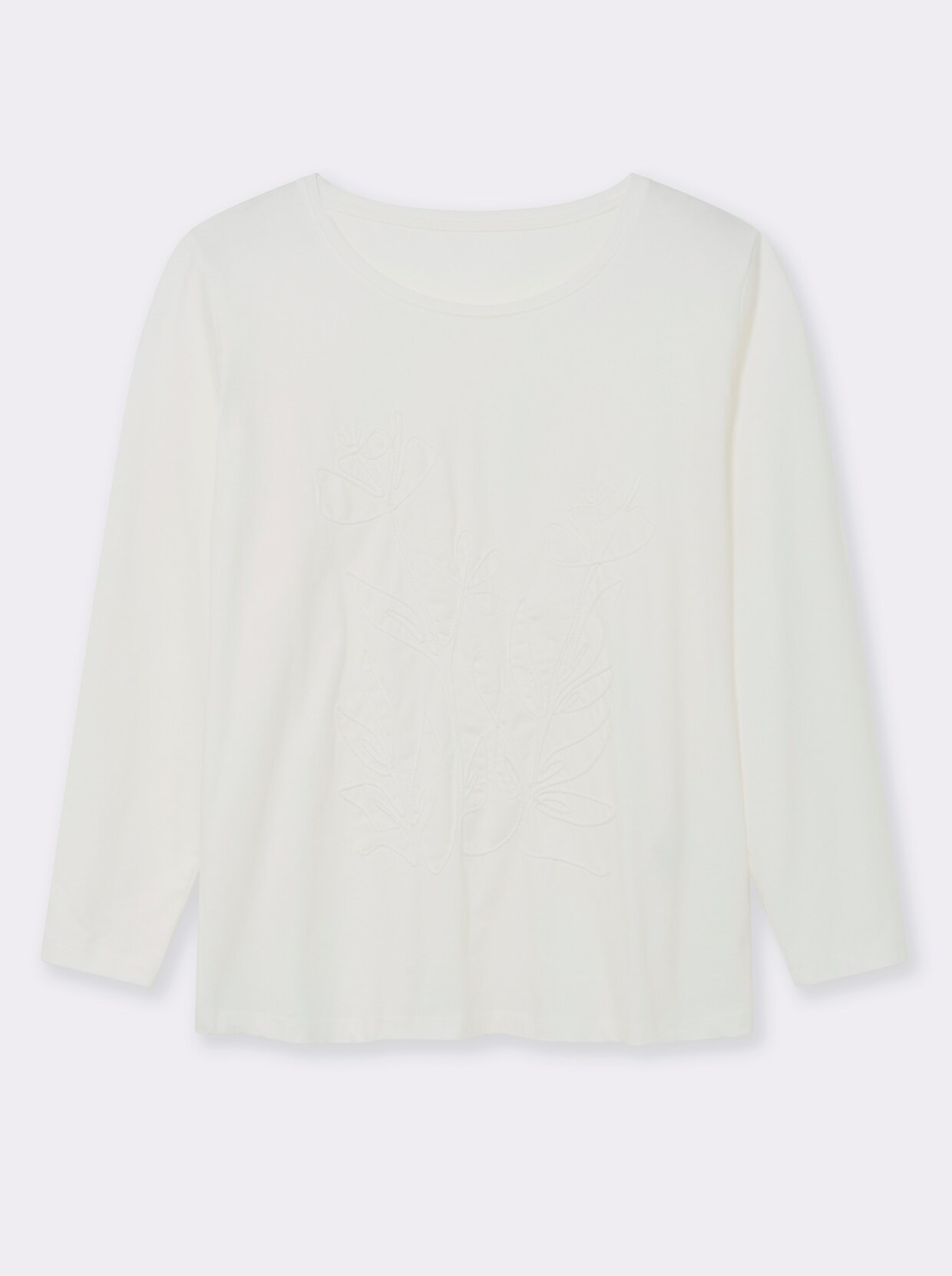 Rundhalsshirt mit Kordel-Stickerei - ecru