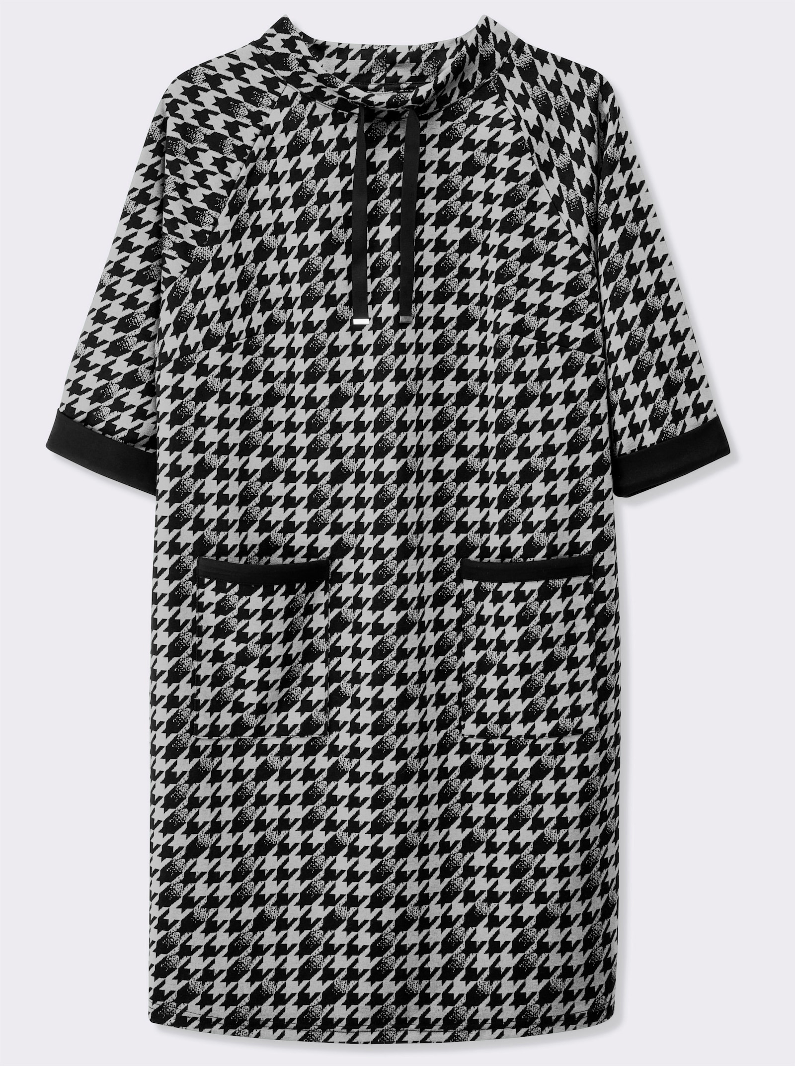 Jerseykleid mit Kontrast-Akzenten - ecru-schwarz-gemustert