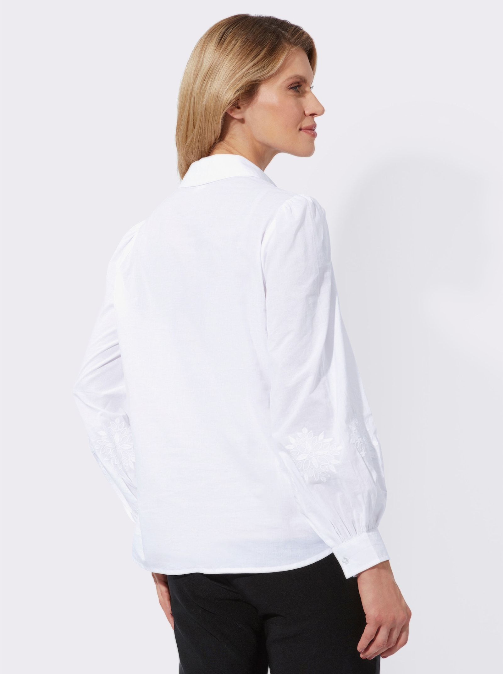 Blouse met lange geborduurde ballonmouwen - ecru