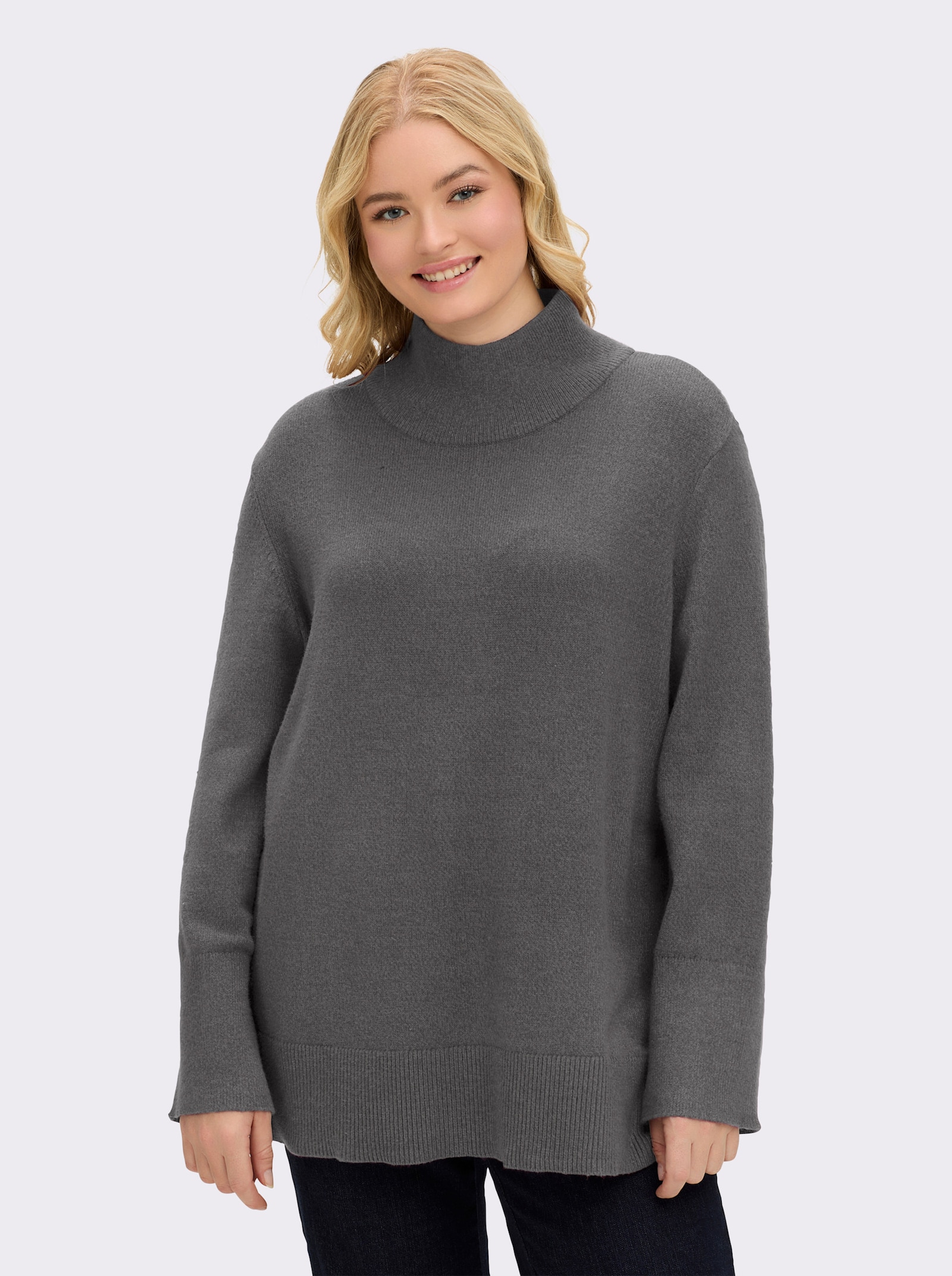 sheego Pullover mit Melangegarn - grau-anthrazit-meliert