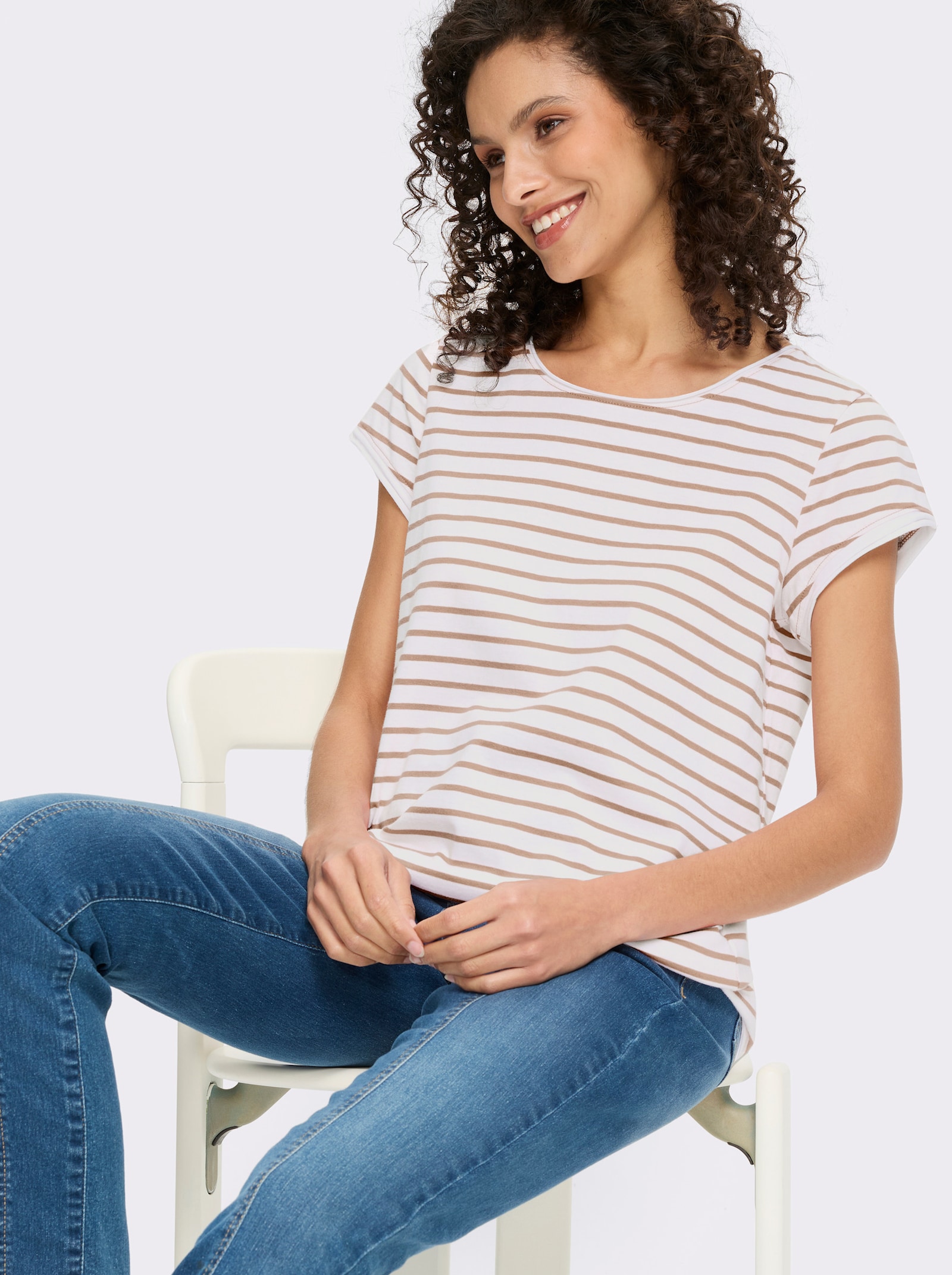 heine T-Shirt - weiß-sesam-geringelt