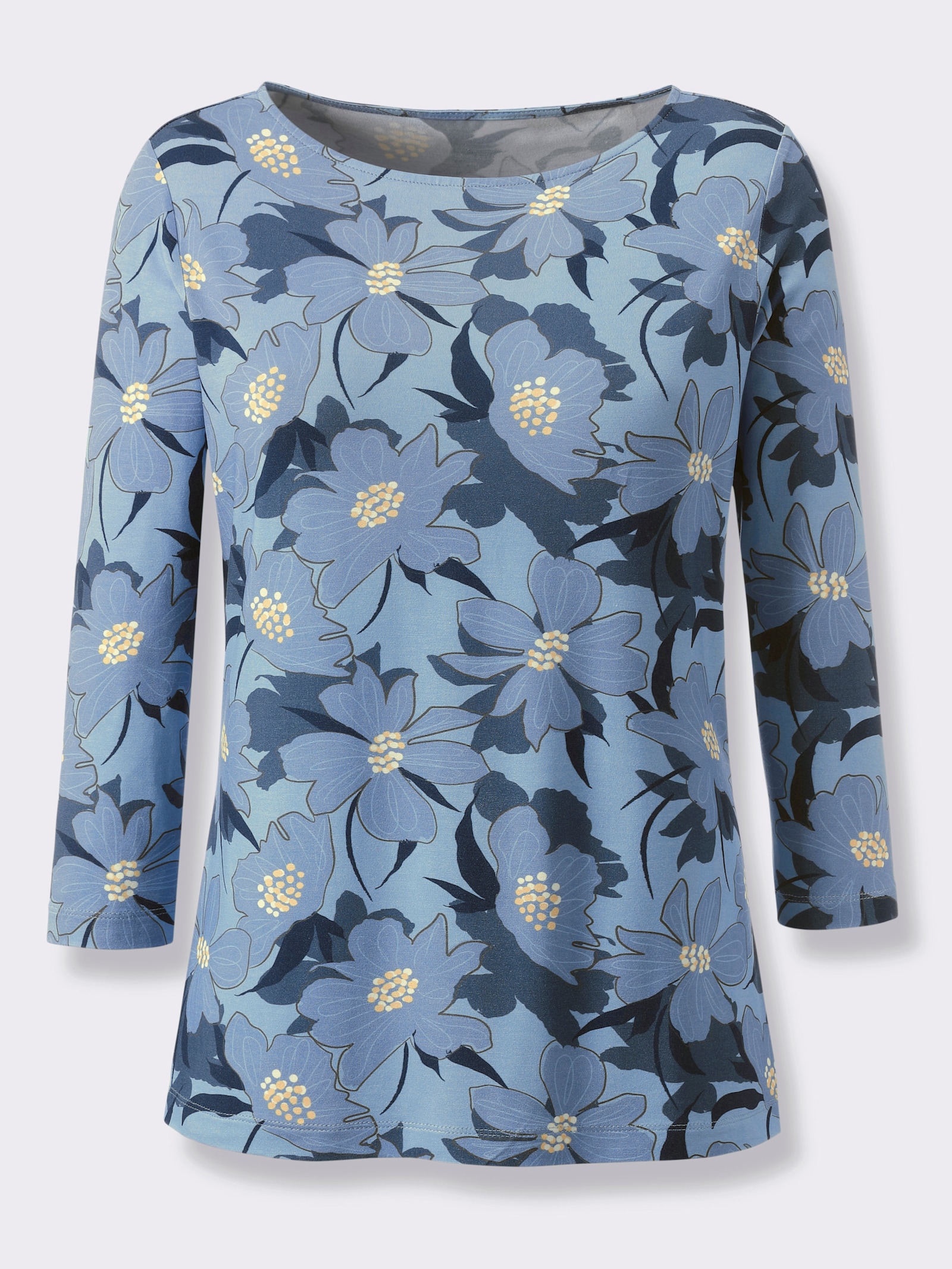 3/4-Arm-Shirt mit Blumen-Druck - eisblau-ecru-bedruckt